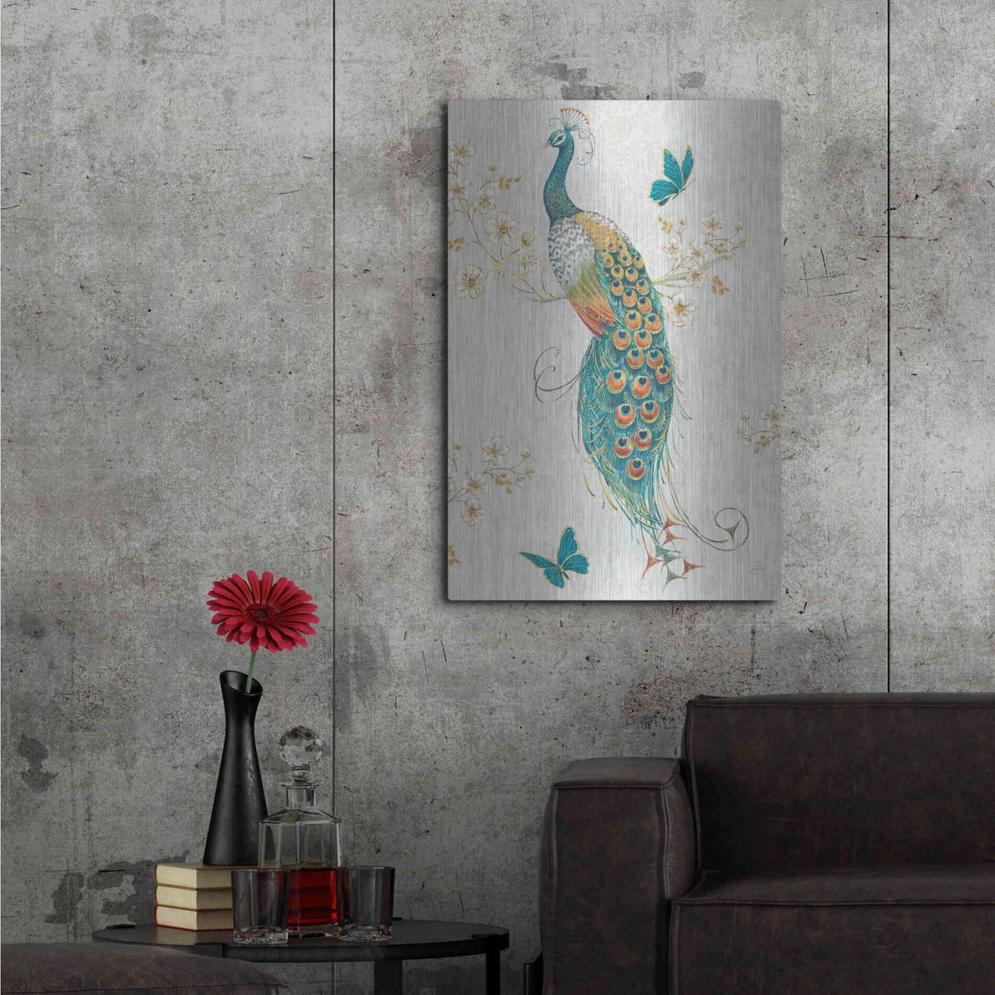 Luxe Metal Art 'Ornate Peacock XA' by Daphne Brissonet, Metal Wall Art,24x36