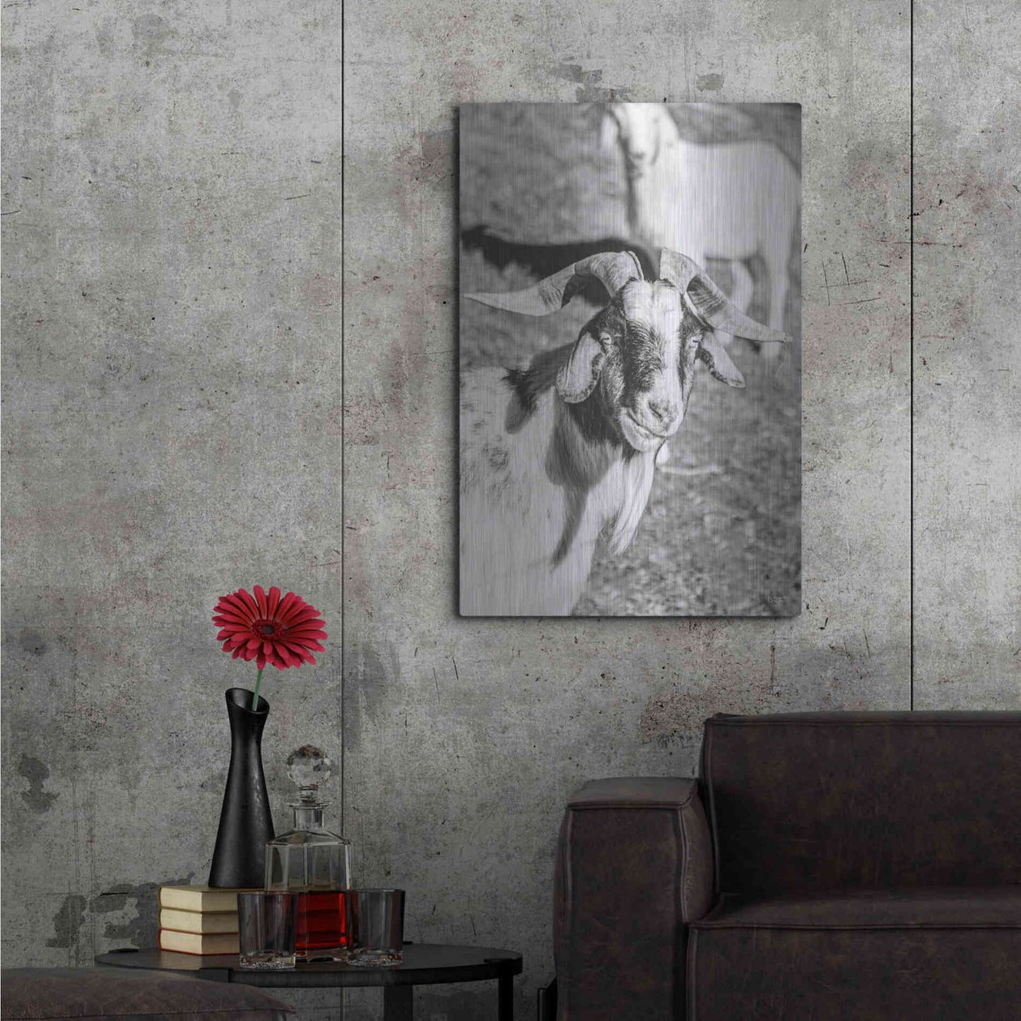 Luxe Metal Art 'Eating Goat' by Donnie Quillen Metal Wall Art,24x36
