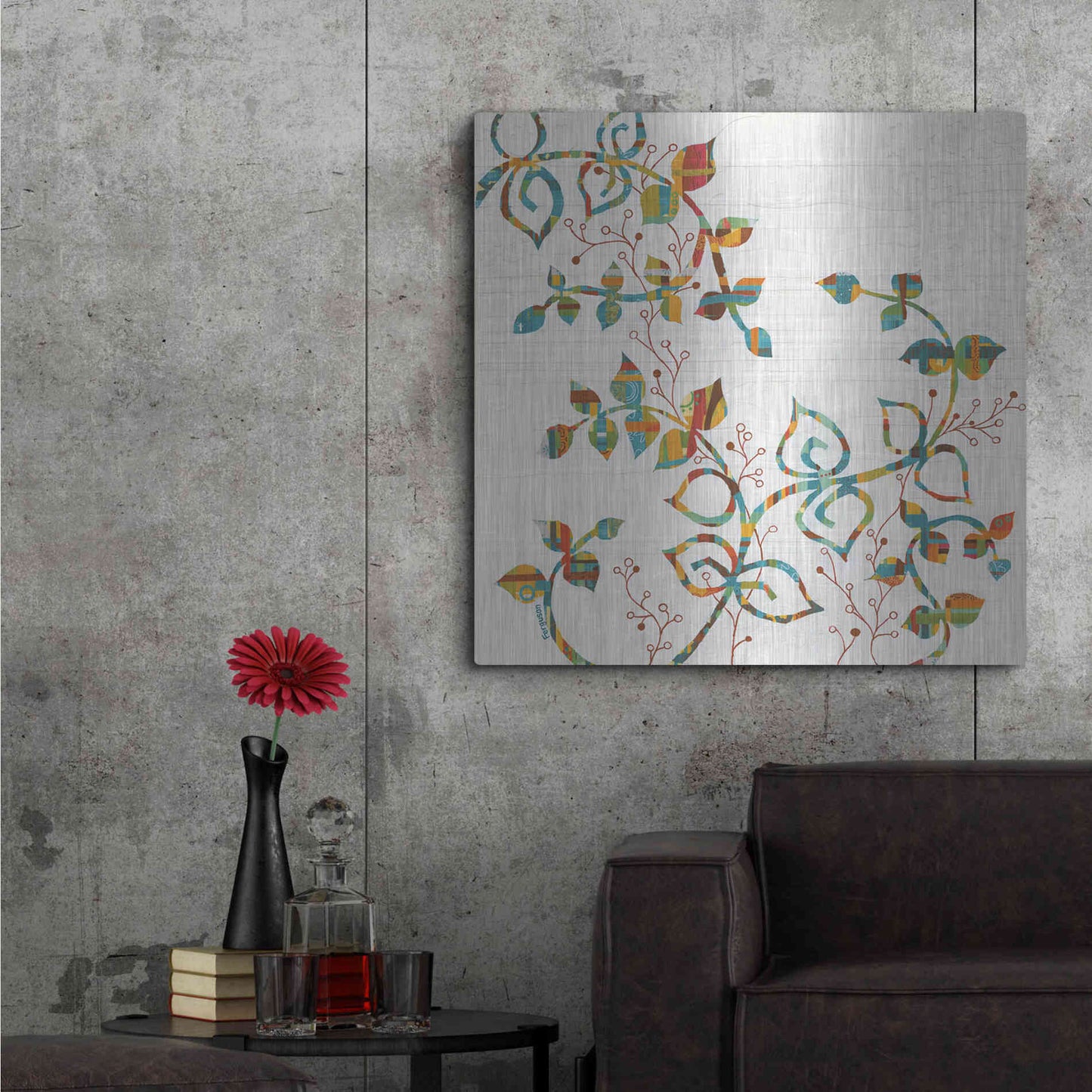 Luxe Metal Art 'Rainbow Vines with Berries Spice' by Kathy Ferguson, Metal Wall Art,36x36