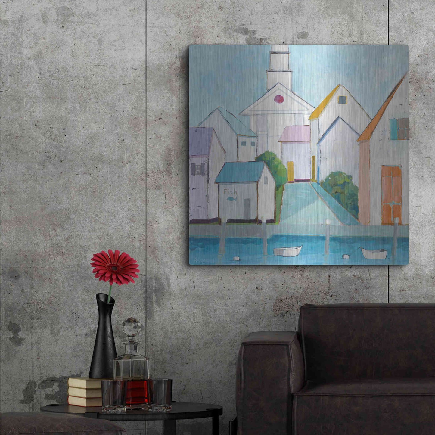 Luxe Metal Art 'Harbor Town III' by Phyllis Adams, Metal Wall Art,36x36