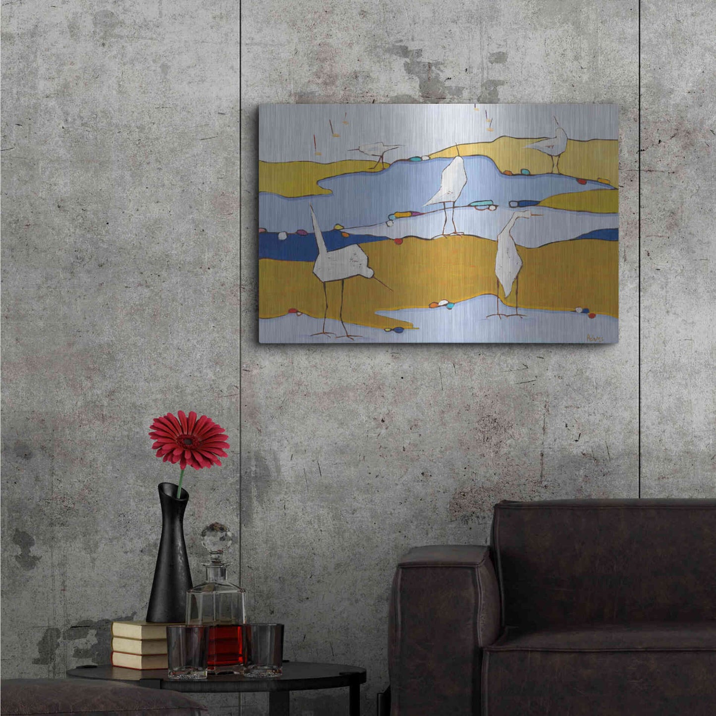 Luxe Metal Art 'Marsh Egrets VI Dark Sand' by Phyllis Adams, Metal Wall Art,36x24