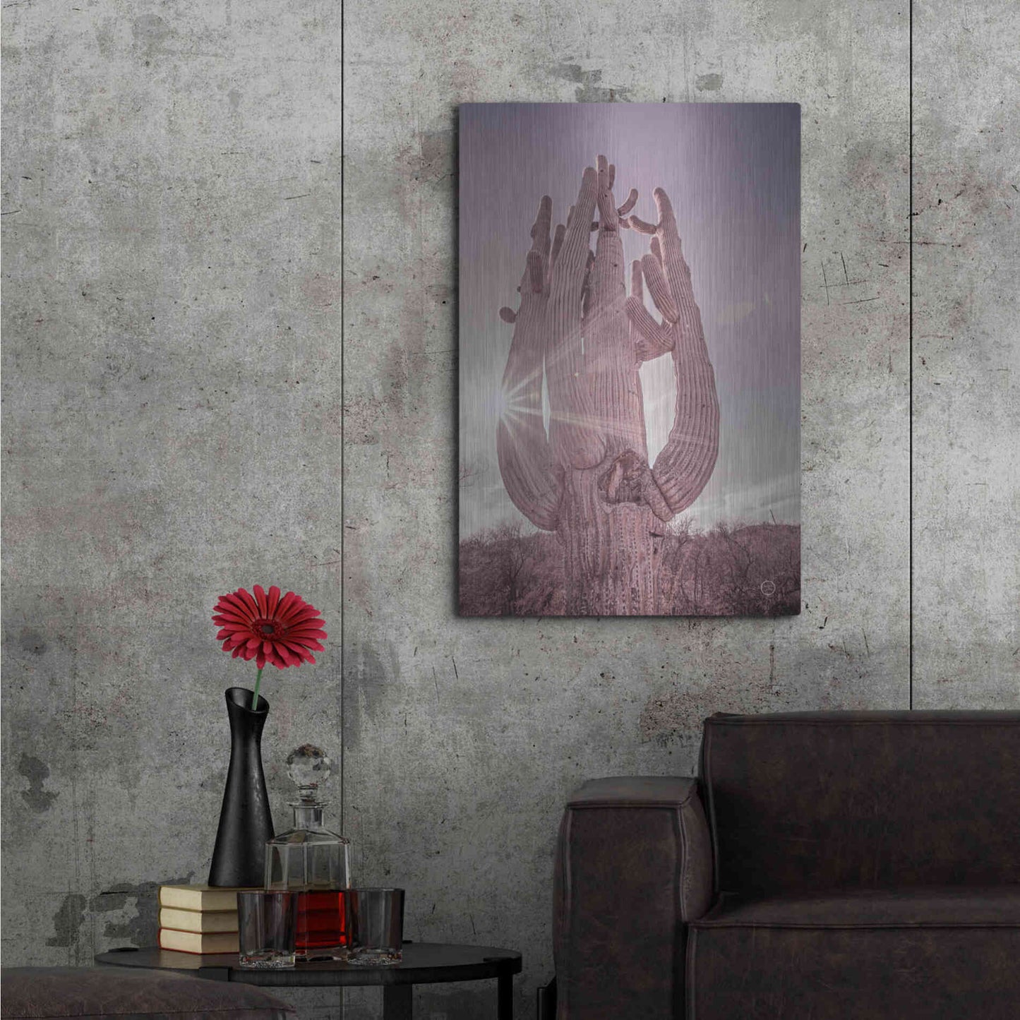 Luxe Metal Art 'Dusty Desert Saguaro' by Nathan Larson, Metal Wall Art,24x36