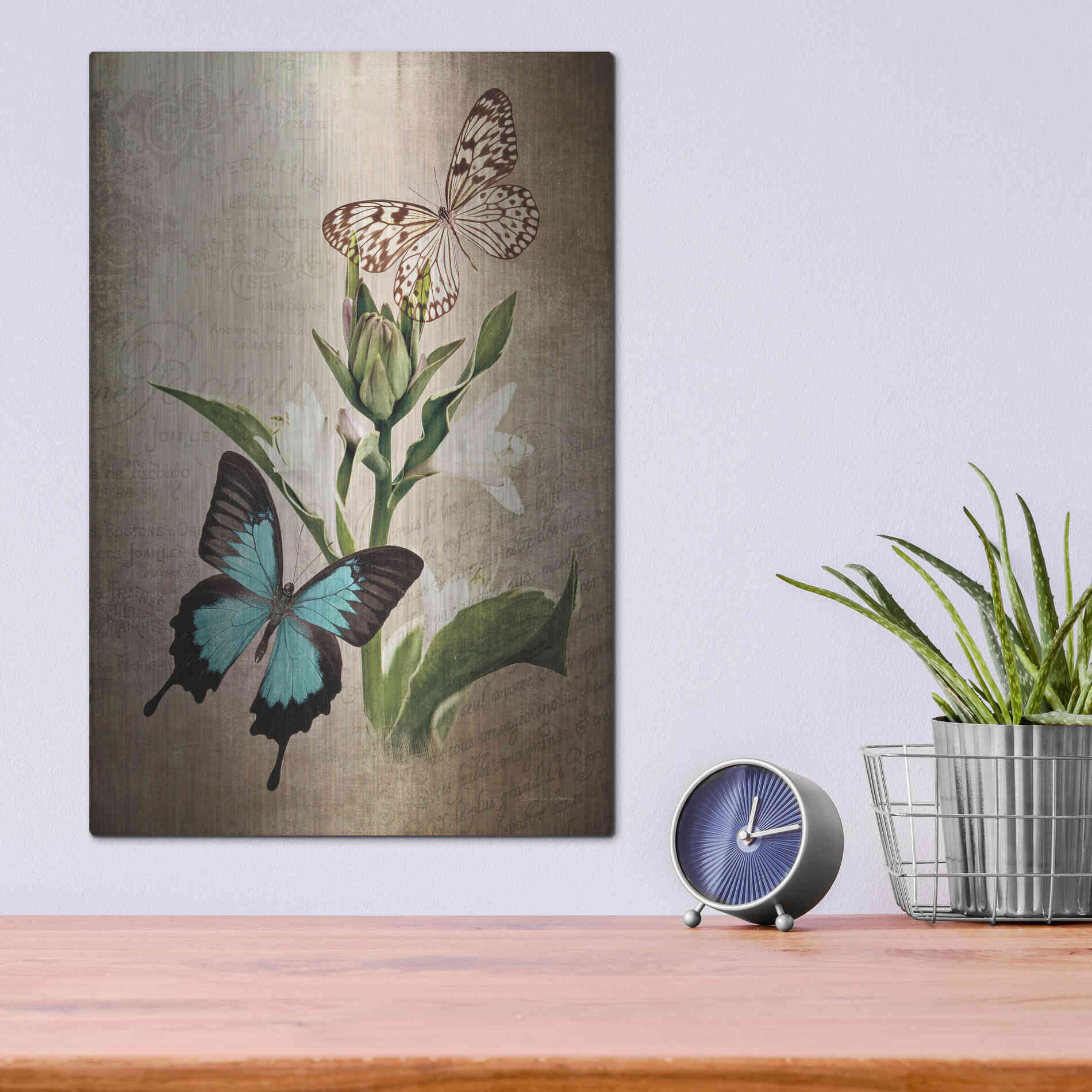 Luxe Metal Art 'Butterfly Botanical II' by Debra Van Swearingen, Metal Wall Art,12x16