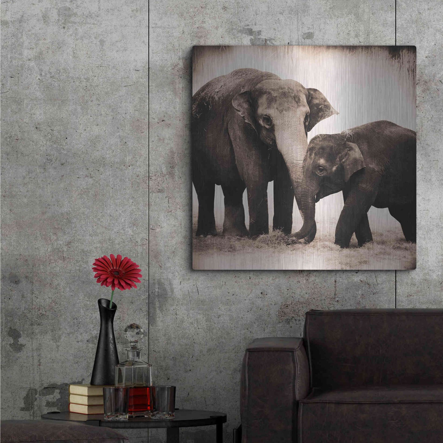 Luxe Metal Art 'Elephant III Sepia' by Debra Van Swearingen, Metal Wall Art,36x36