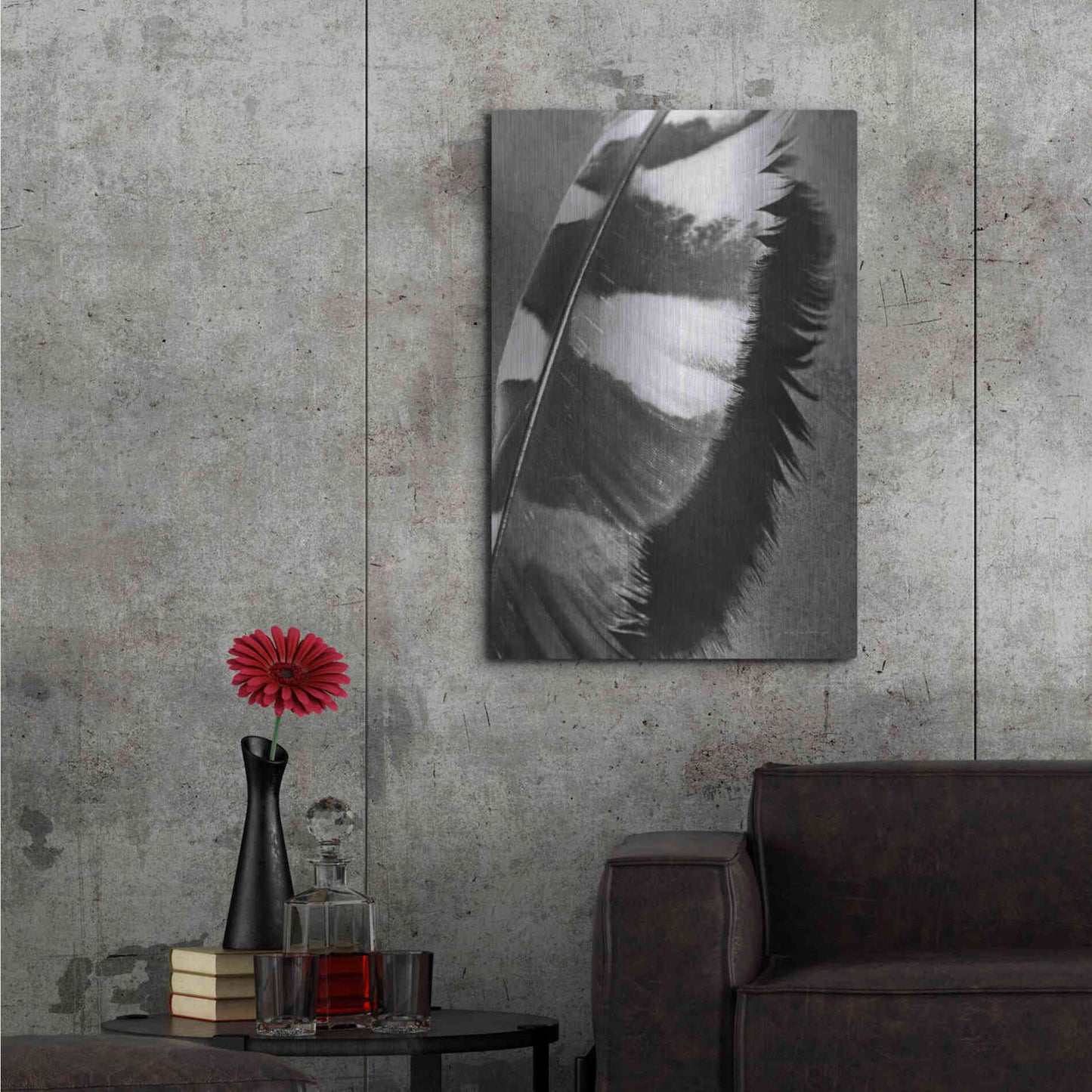 Luxe Metal Art 'Feather Shadow I' by Debra Van Swearingen, Metal Wall Art,24x36