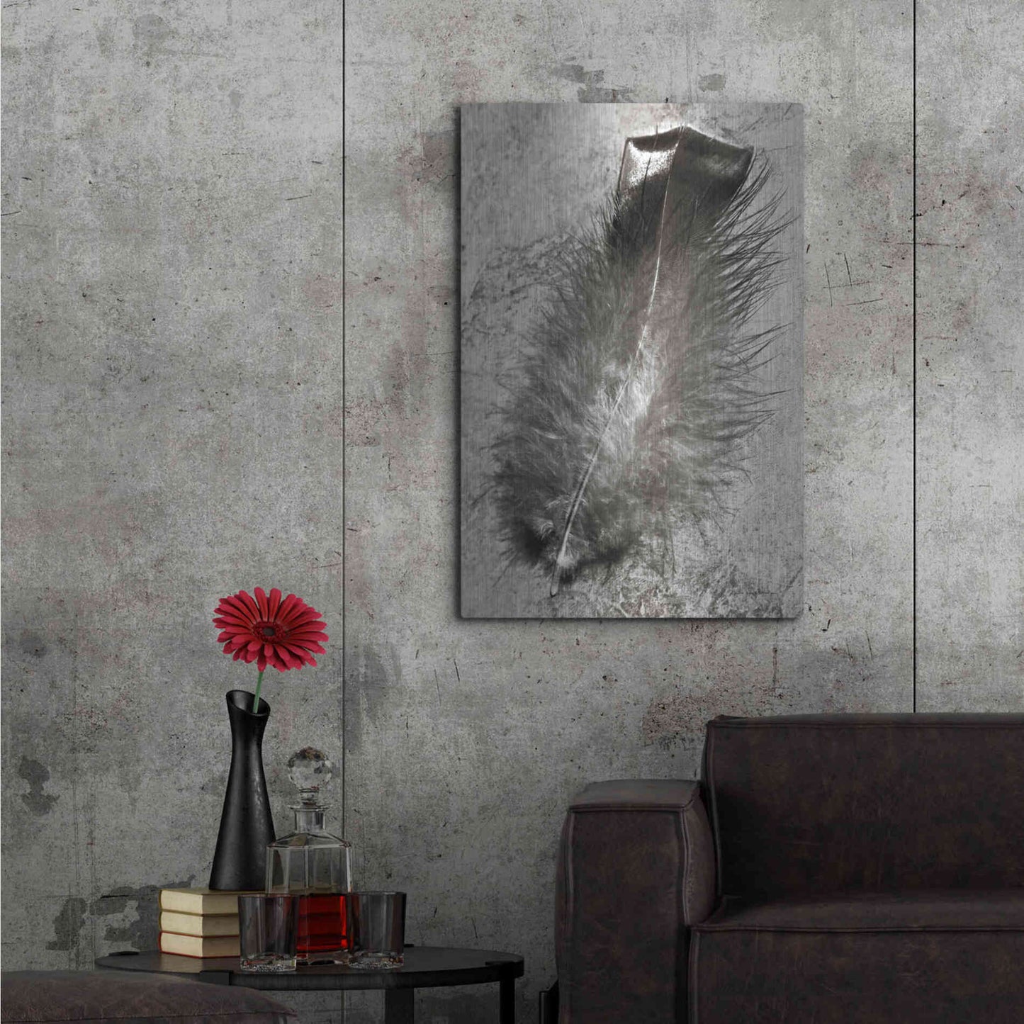 Luxe Metal Art 'Feather Shadow IV' by Debra Van Swearingen, Metal Wall Art,24x36