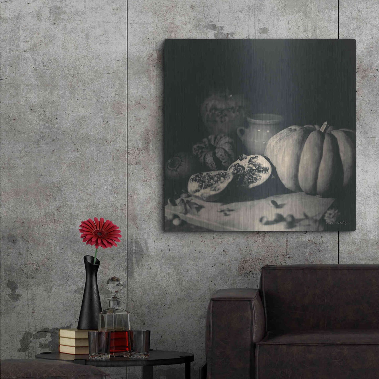 Luxe Metal Art 'Pumpkin and Pomegranate' by Debra Van Swearingen, Metal Wall Art,36x36