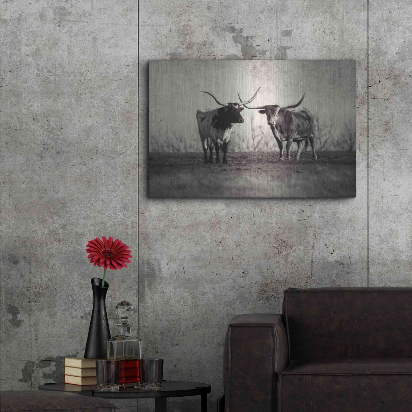 Luxe Metal Art 'Texas Longhorns' by Debra Van Swearingen, Metal Wall Art,36x24