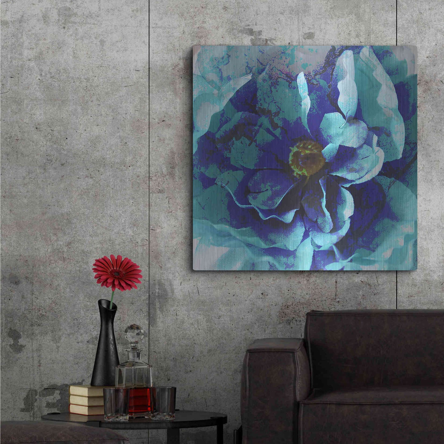 Luxe Metal Art 'Blue Flower' by Shandra Smith, Metal Wall Art,36x36