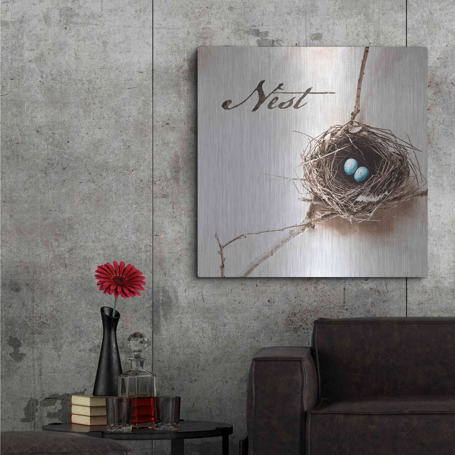 Luxe Metal Art 'Nest and Branch IV - Nest' by Debra Van Swearingen, Metal Wall Art,36x36