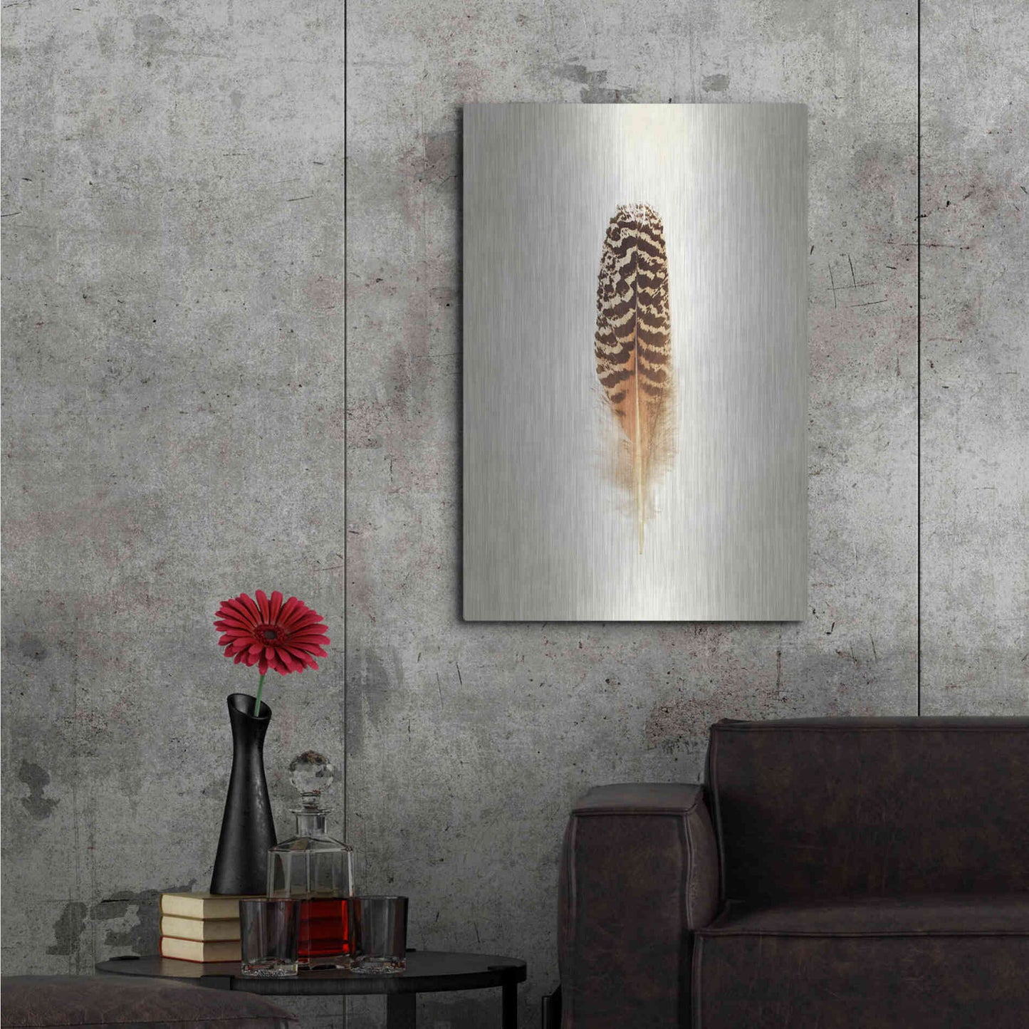 Luxe Metal Art 'Feather I' by Debra Van Swearingen, Metal Wall Art,24x36