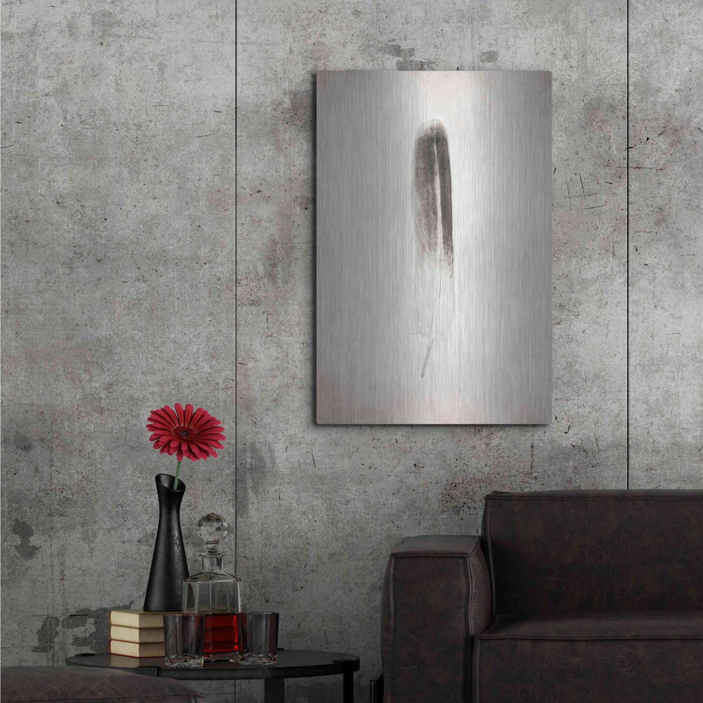 Luxe Metal Art 'Feather II B&W' by Debra Van Swearingen, Metal Wall Art,24x36