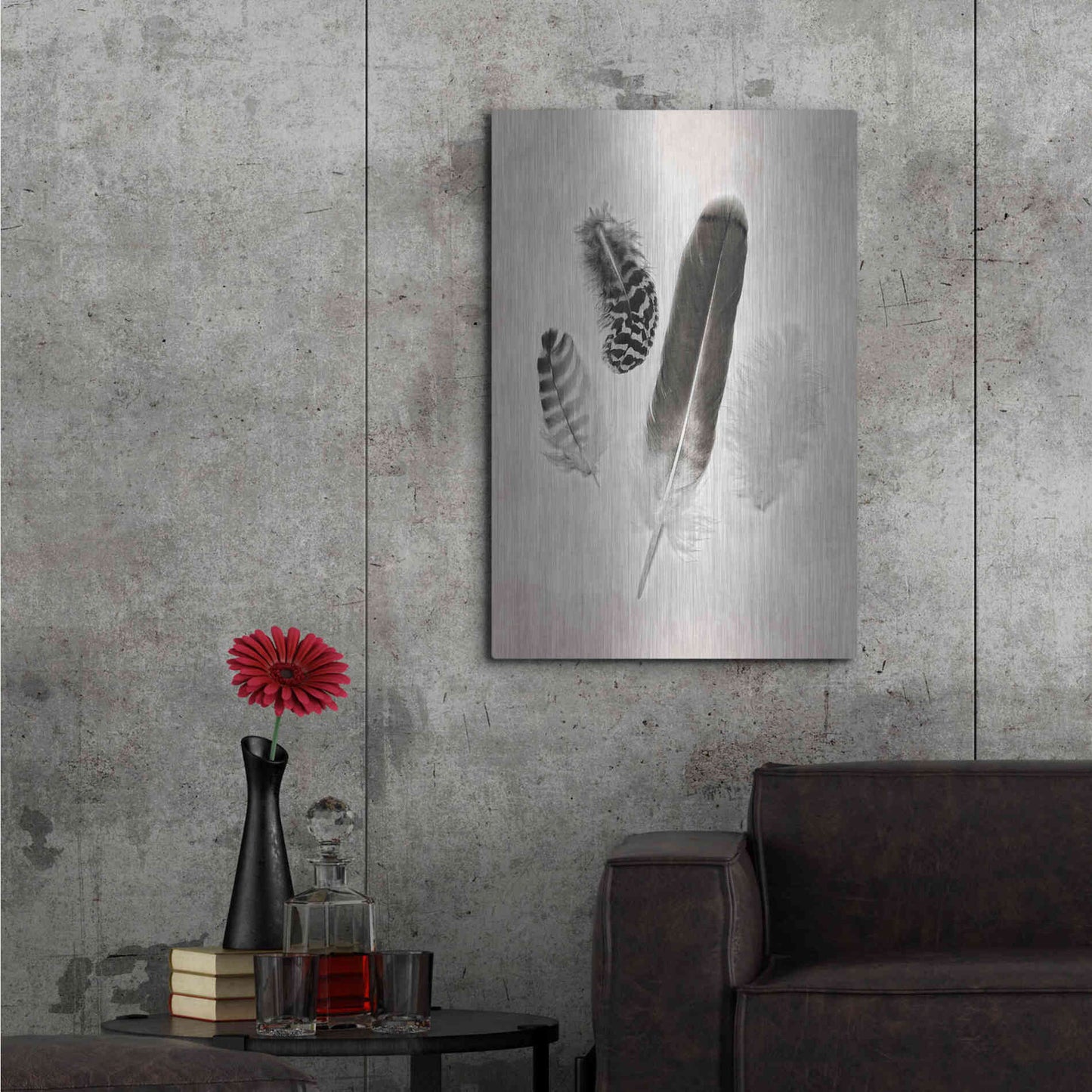 Luxe Metal Art 'Feather Group I B&W' by Debra Van Swearingen, Metal Wall Art,24x36