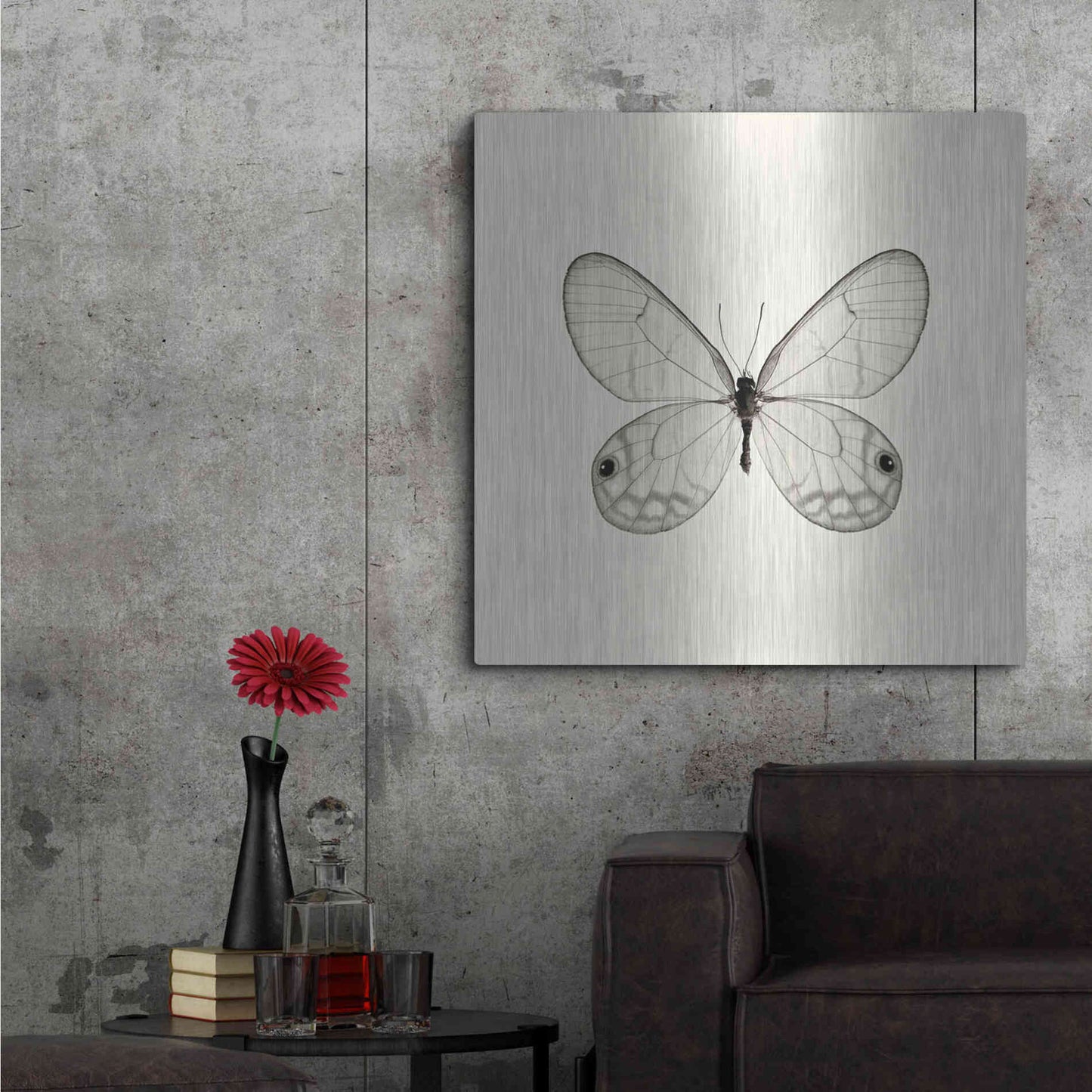 Luxe Metal Art 'Butterfly I B&W' by Debra Van Swearingen, Metal Wall Art,36x36