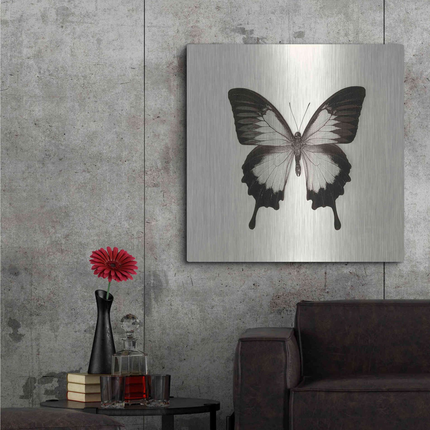 Luxe Metal Art 'Butterfly III B&W' by Debra Van Swearingen, Metal Wall Art,36x36