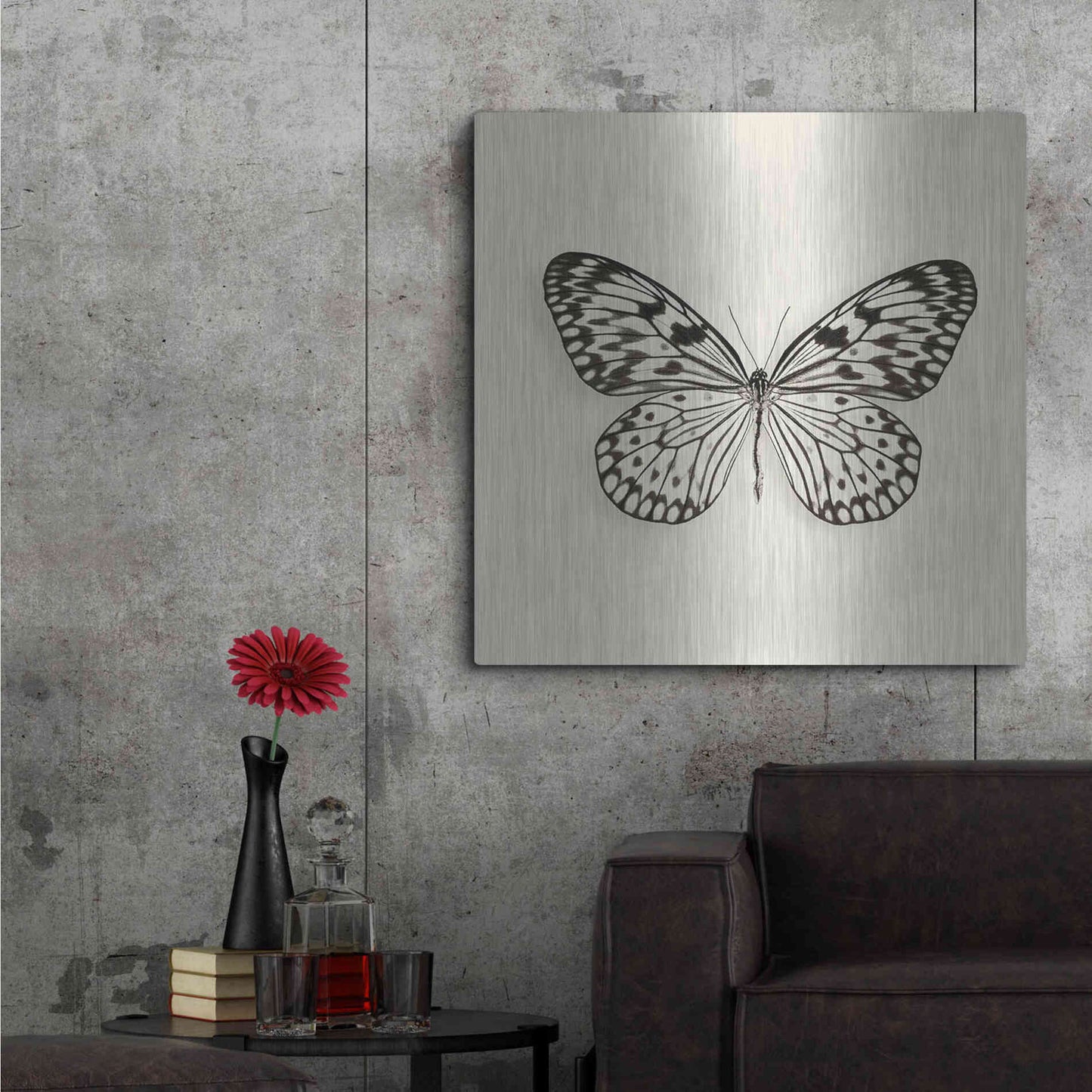 Luxe Metal Art 'Butterfly V B&W' by Debra Van Swearingen, Metal Wall Art,36x36