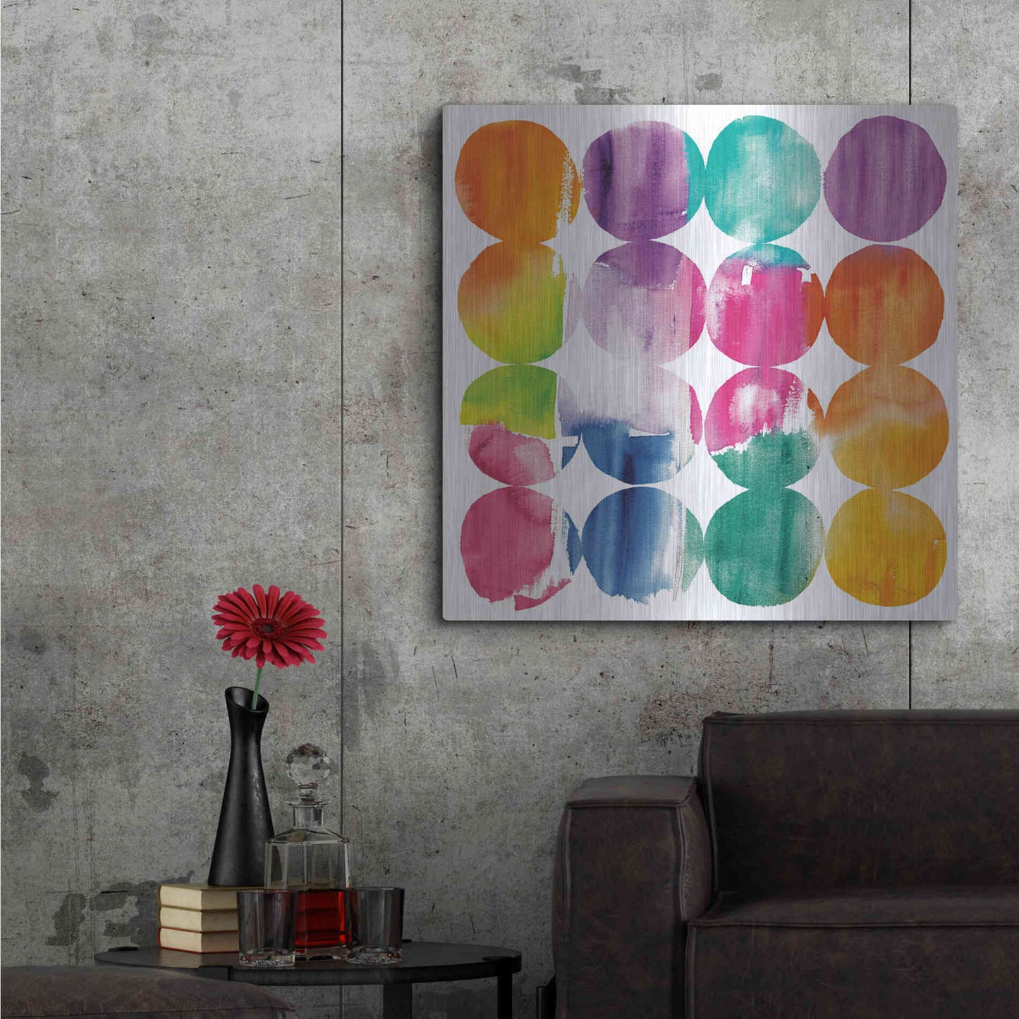 Luxe Metal Art 'Spring Dots Crop with White Border' by Elyse DeNeige, Metal Wall Art,36x36
