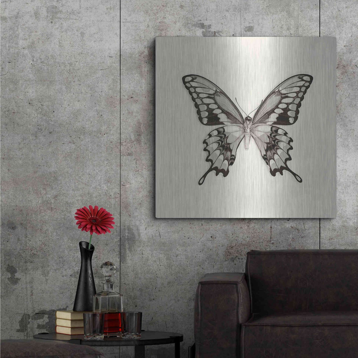 Luxe Metal Art 'Butterfly VI B&W' by Debra Van Swearingen, Metal Wall Art,36x36