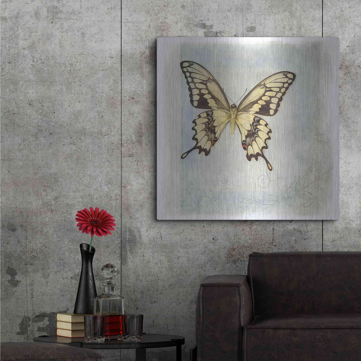 Luxe Metal Art 'Floating Butterfly V' by Debra Van Swearingen, Metal Wall Art,36x36