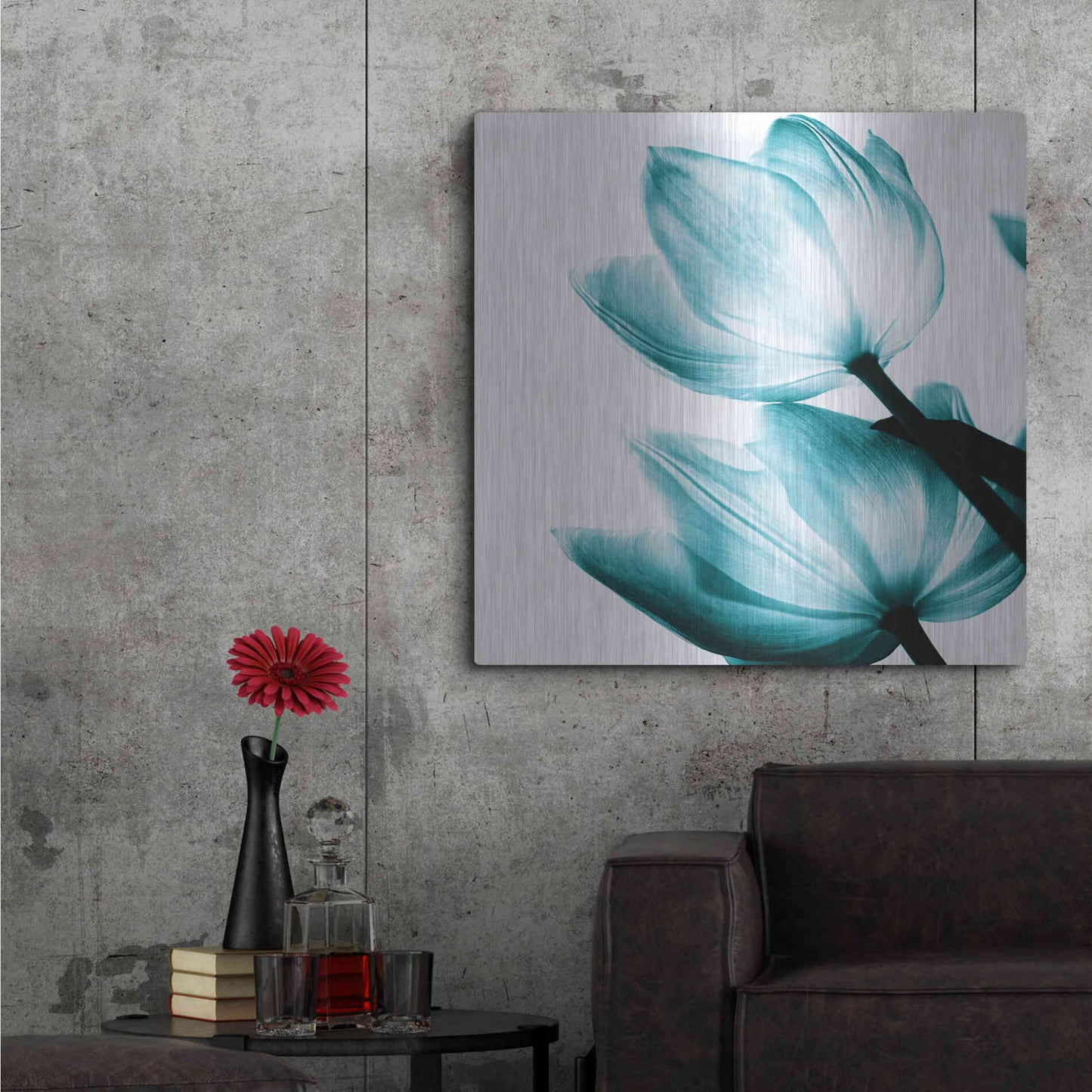 Luxe Metal Art 'Translucent Tulips II Teal' by Debra Van Swearingen, Metal Wall Art,36x36