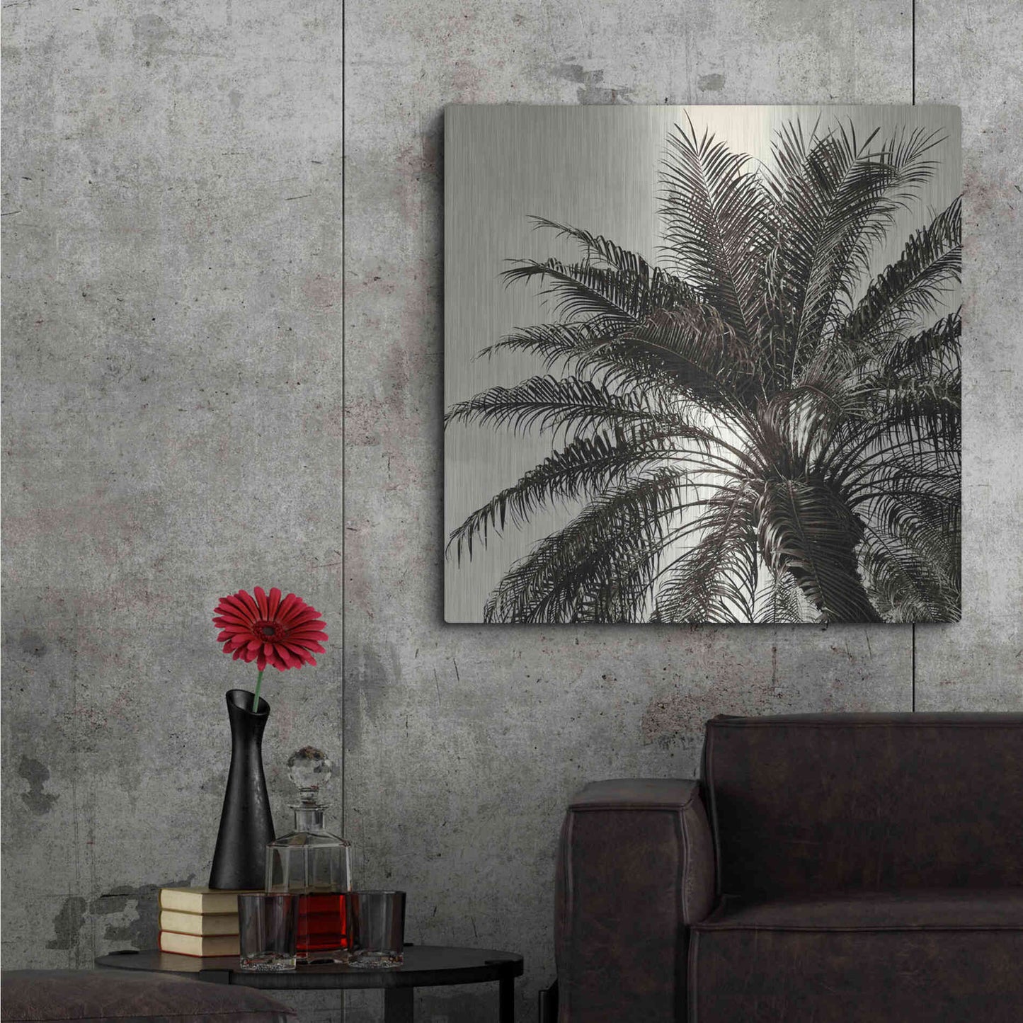 Luxe Metal Art 'Palm Tree Sepia I' by Debra Van Swearingen, Metal Wall Art,36x36