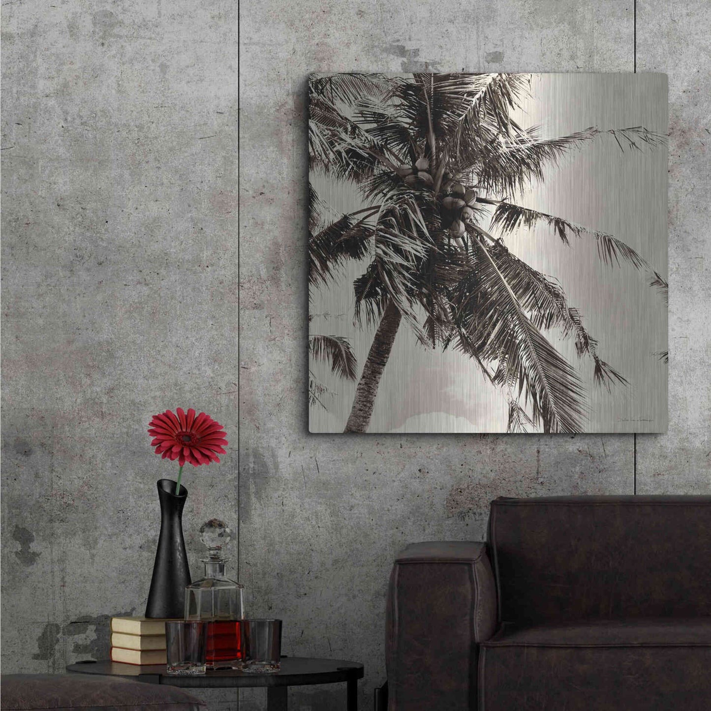 Luxe Metal Art 'Palm Tree Sepia II' by Debra Van Swearingen, Metal Wall Art,36x36