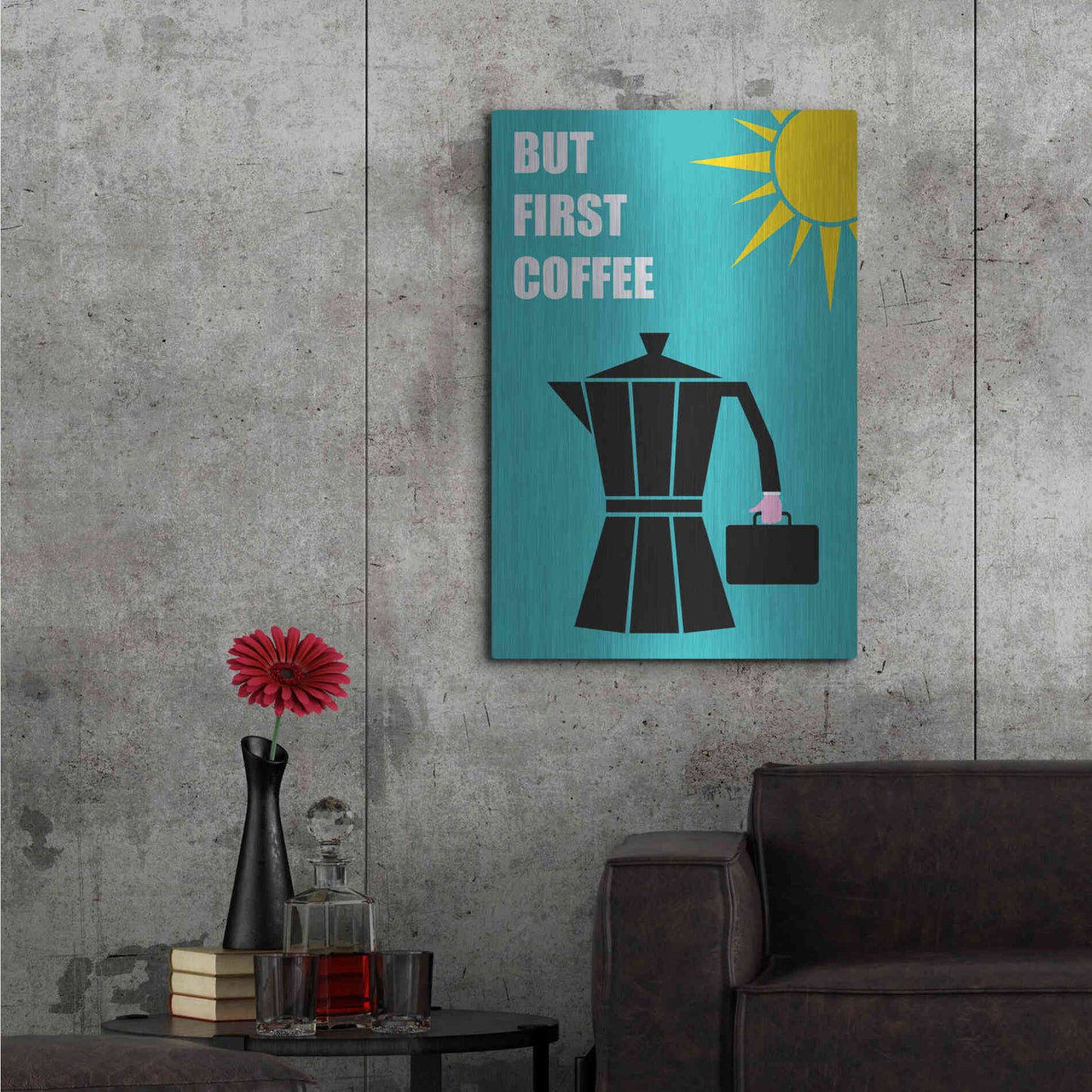 Luxe Metal Art 'But First Coffee' by Cesare Bellassai, Metal Wall Art,24x36