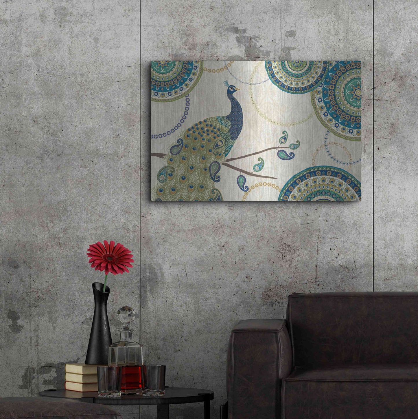 Luxe Metal Art 'Peacock Paradise I' by Veronique Charron, Metal Wall Art,36x24