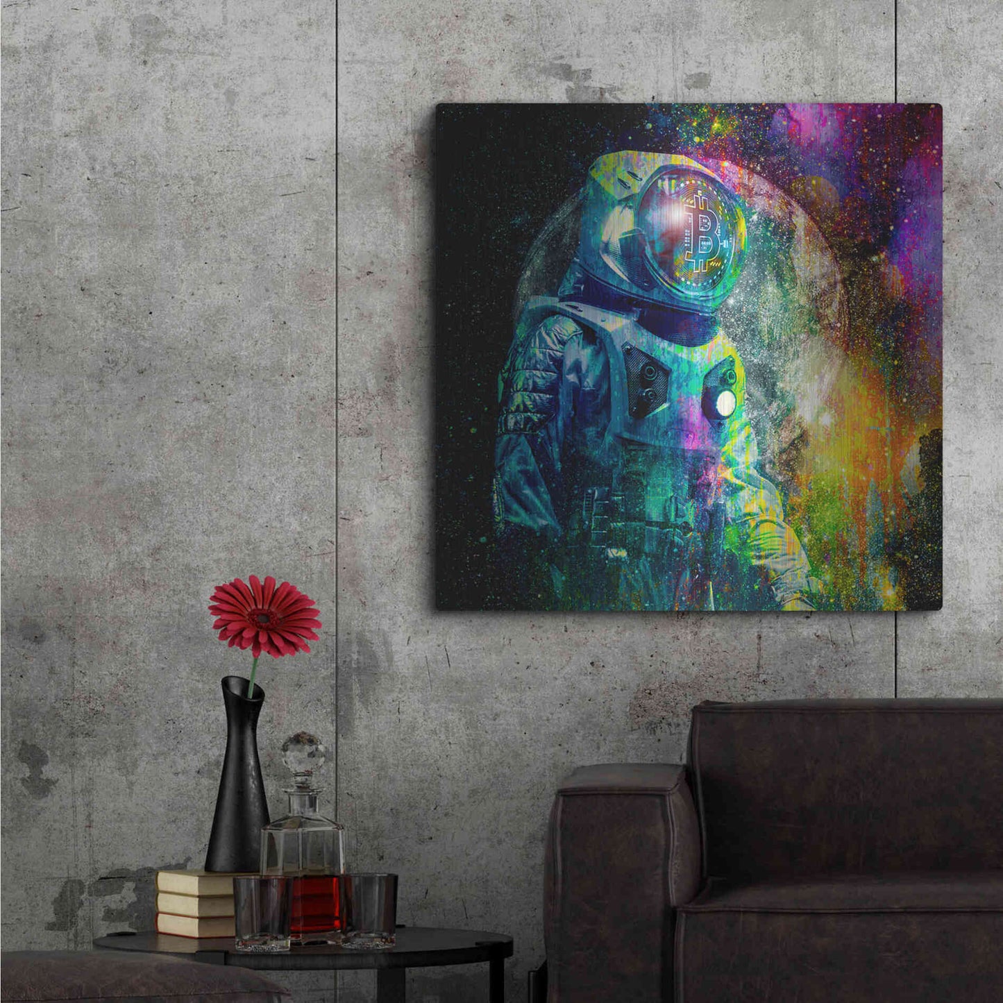 Luxe Metal Art 'BTC Bitcoin Moonlanding,' Metal Wall Art,36x36