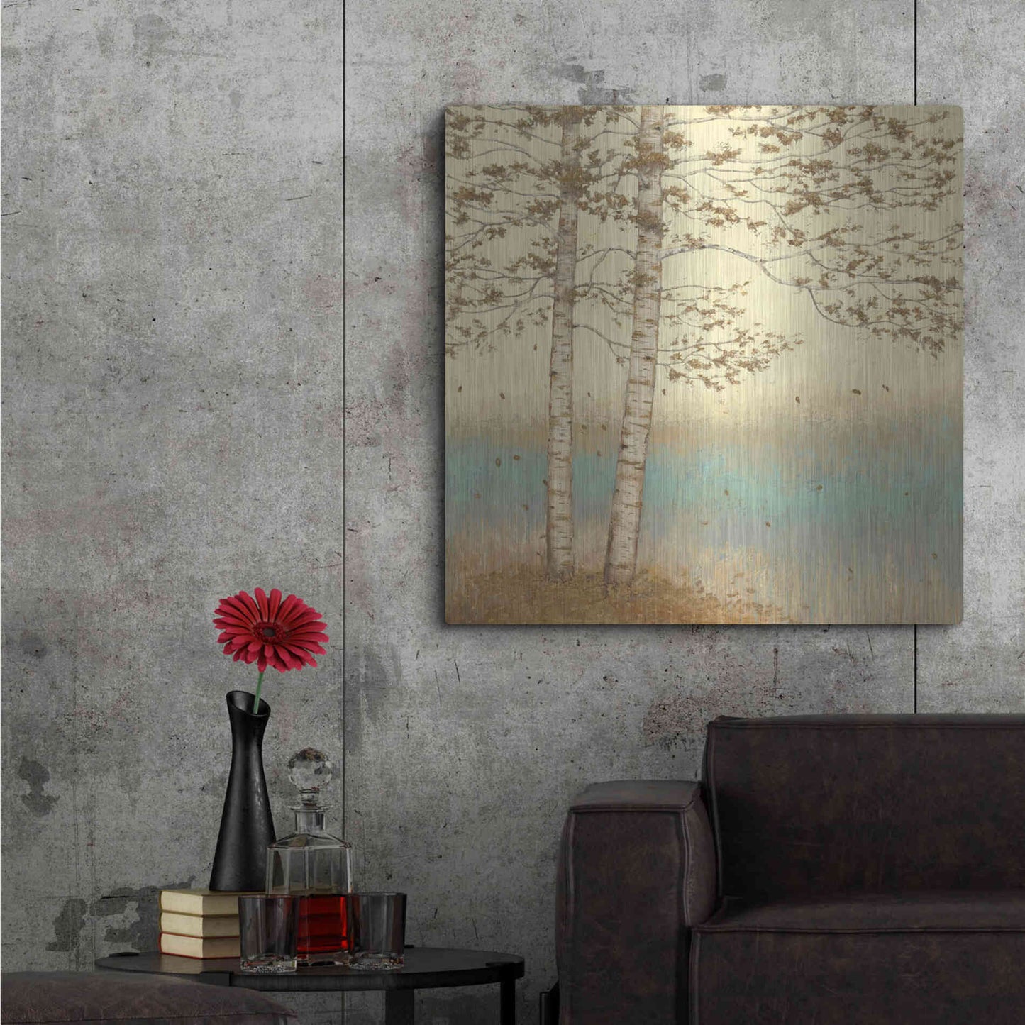 Luxe Metal Art 'Golden Birch I' by James Wiens, Metal Wall Art,36x36