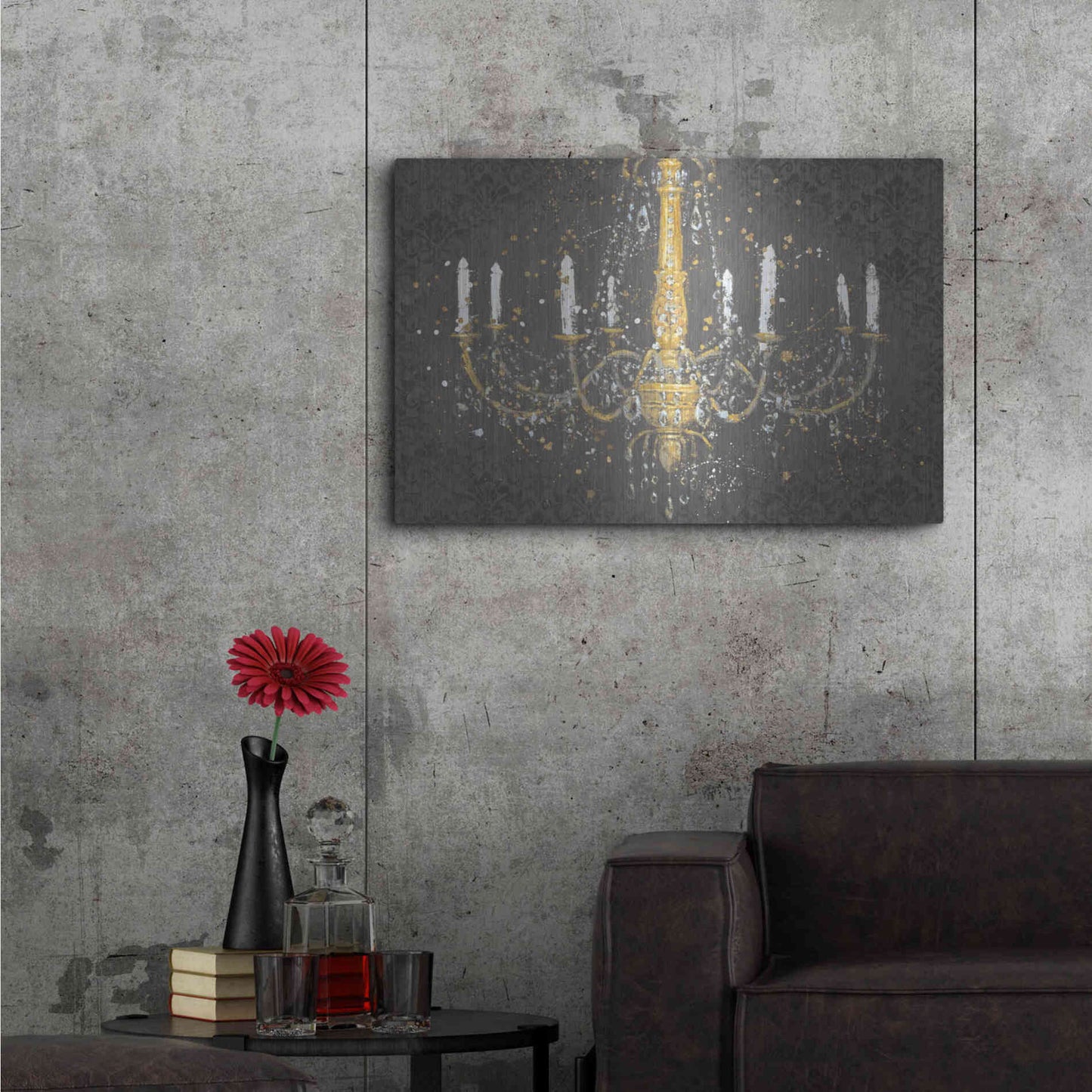 Luxe Metal Art 'Grand Chandelier Gray' by James Wiens, Metal Wall Art,36x24