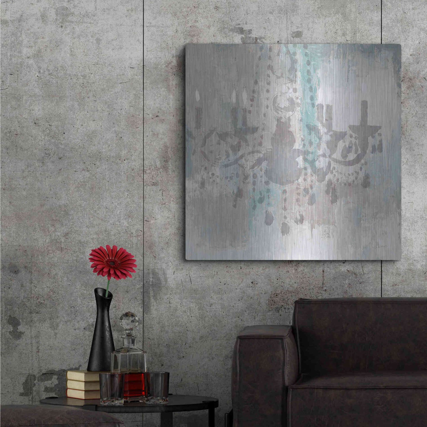 Luxe Metal Art 'Candelabra Teal I' by James Wiens, Metal Wall Art,36x36