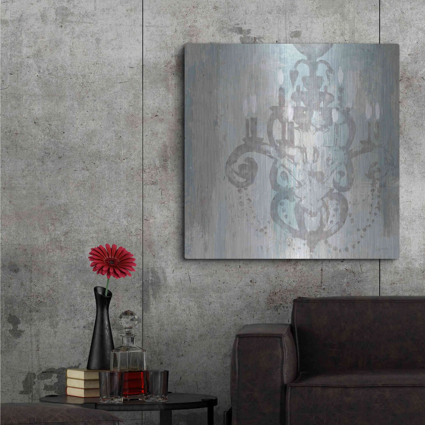 Luxe Metal Art 'Candelabra Teal II' by James Wiens, Metal Wall Art,36x36