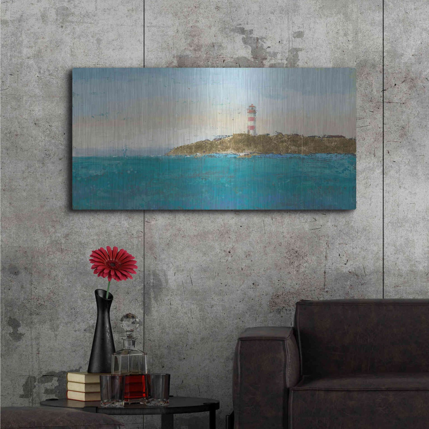 Luxe Metal Art 'Lighthouse Seascape I' by James Wiens, Metal Wall Art,48x24