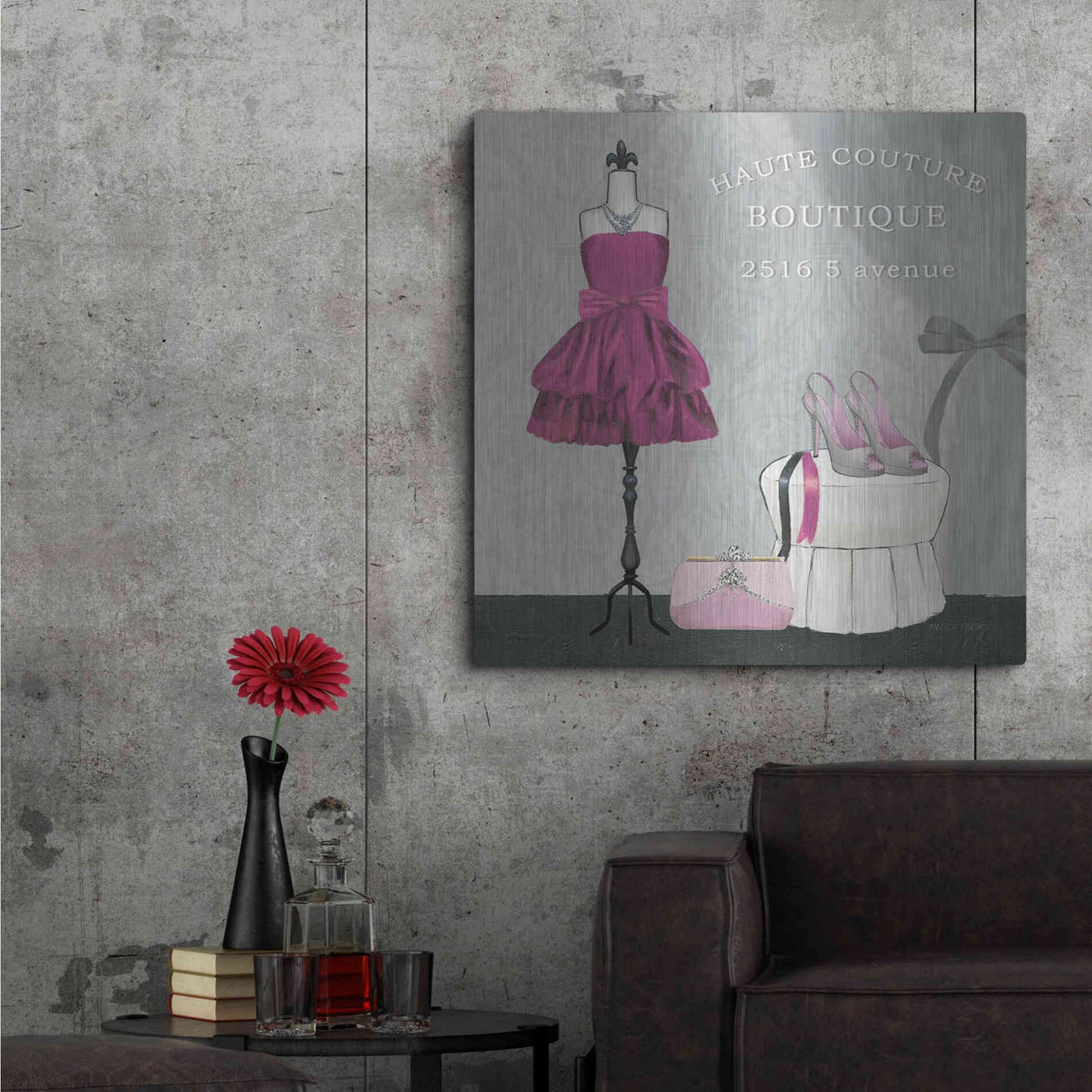 Luxe Metal Art 'Dress Fitting Boutique Sq II' by Marco Fabiano, Metal Wall Art,36x36