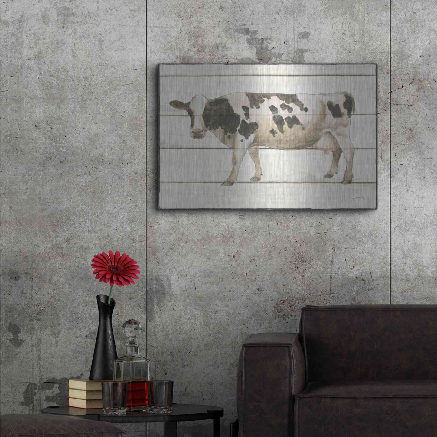 Luxe Metal Art 'Country Cow VI' by James Wiens, Metal Wall Art,36x24