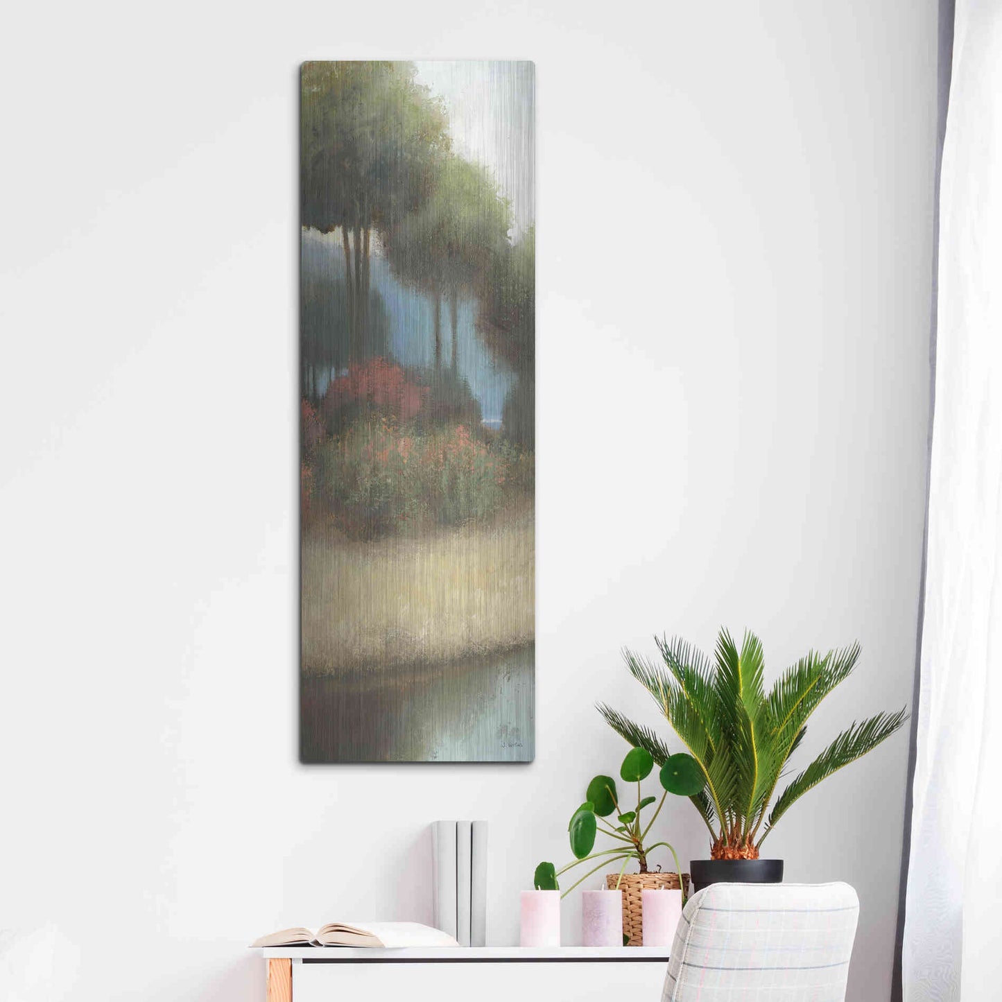 Luxe Metal Art 'By the Waterways Portrait I' by James Wiens, Metal Wall Art,16x48