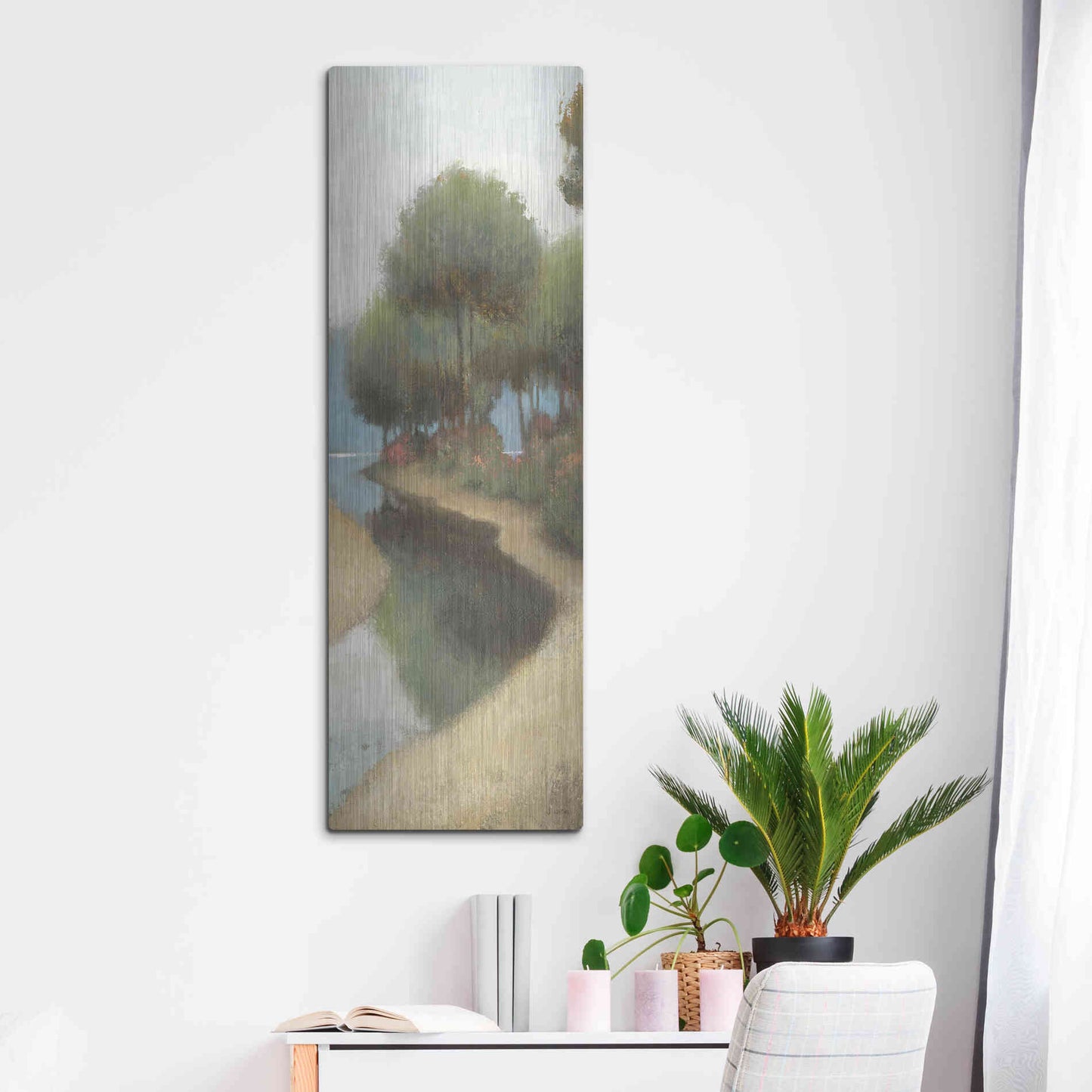 Luxe Metal Art 'By the Waterways Portrait II' by James Wiens, Metal Wall Art,16x48