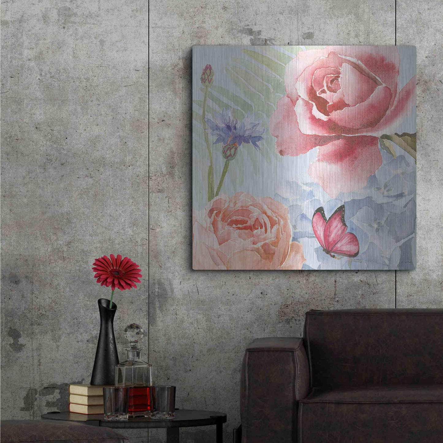 Luxe Metal Art 'Boho Bouquet IV Blue' by James Wiens, Metal Wall Art,36x36