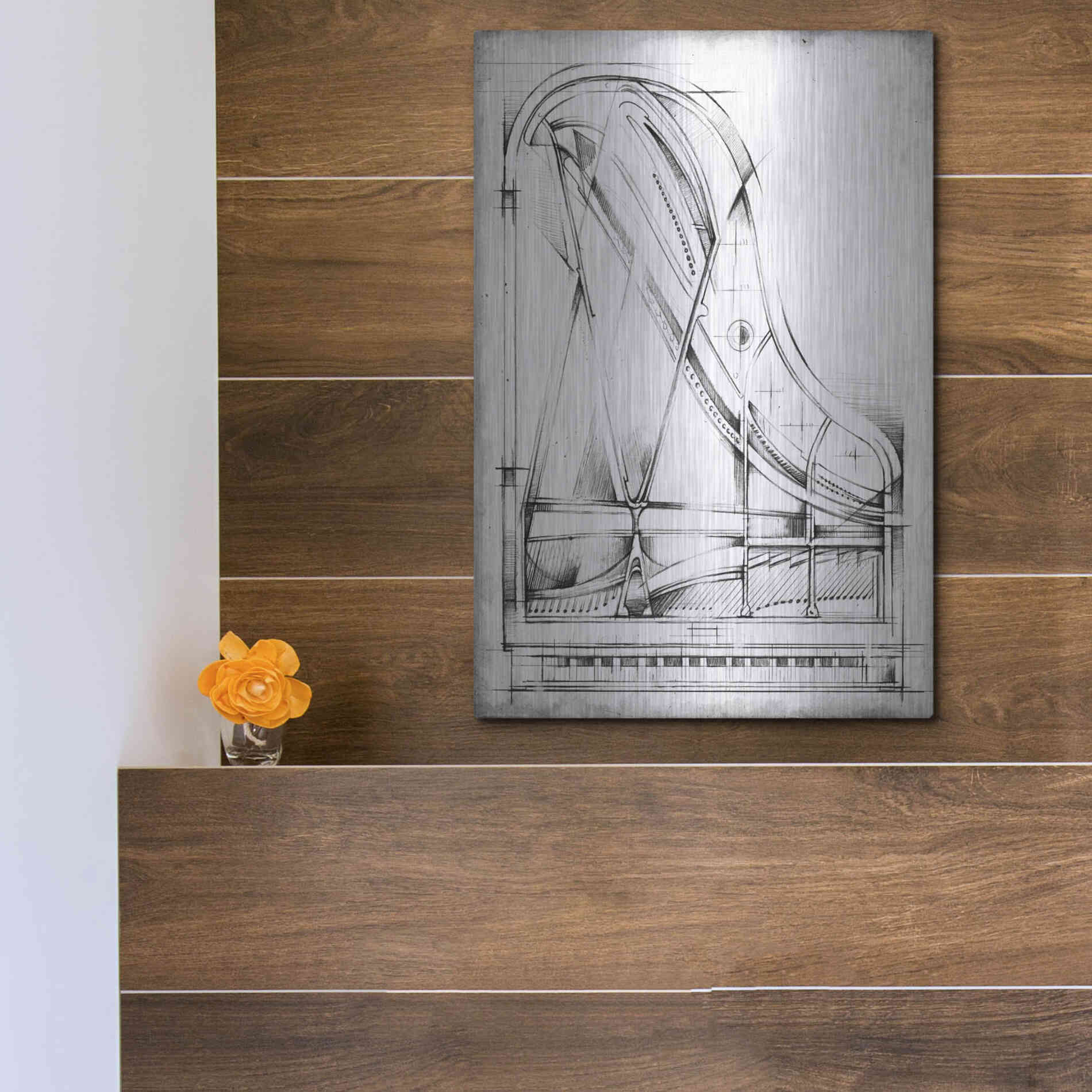 Luxe Metal Art 'Inverted Grand Piano Diagram' by Ethan Harper, Metal Wall Art,12x16