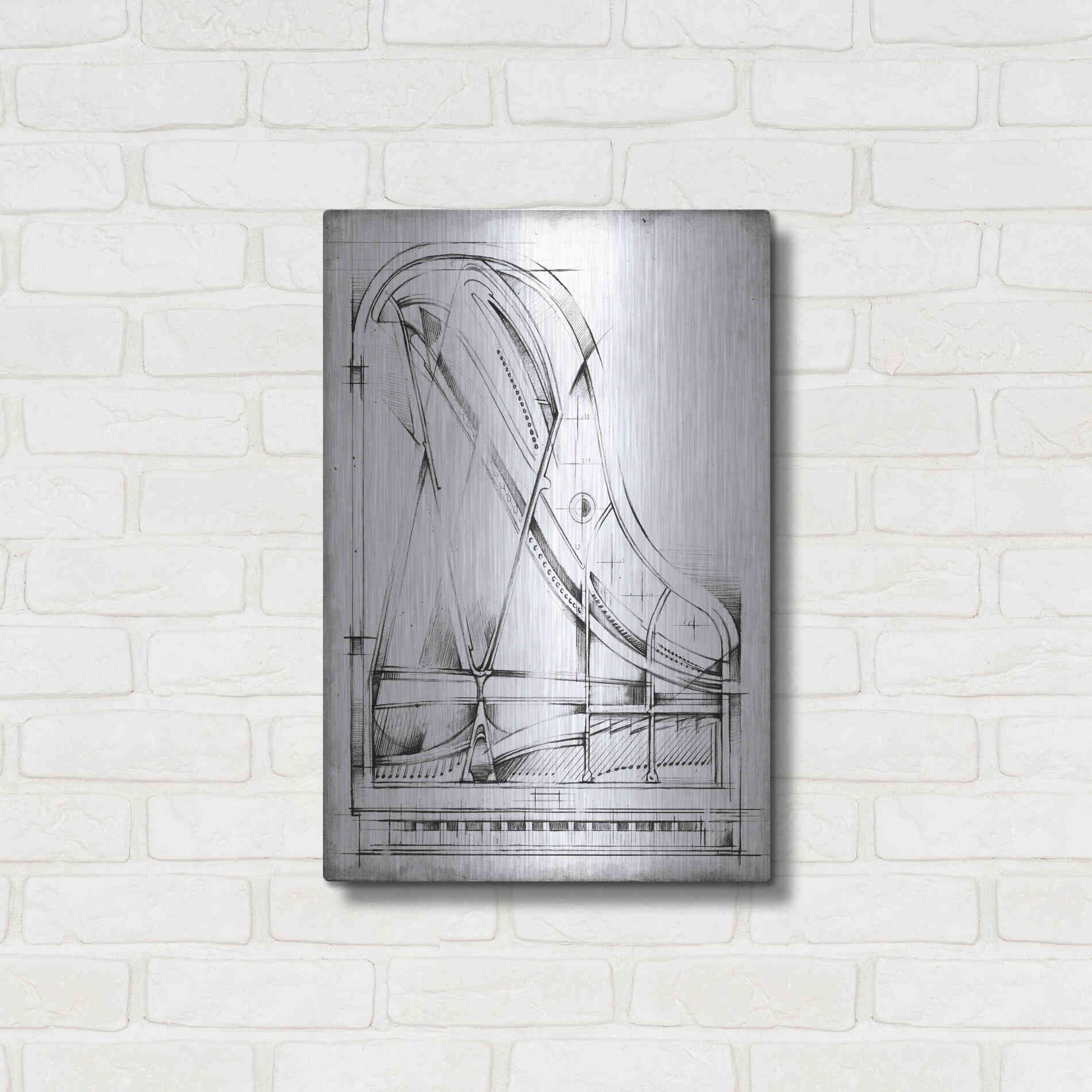 Luxe Metal Art 'Inverted Grand Piano Diagram' by Ethan Harper, Metal Wall Art,16x24