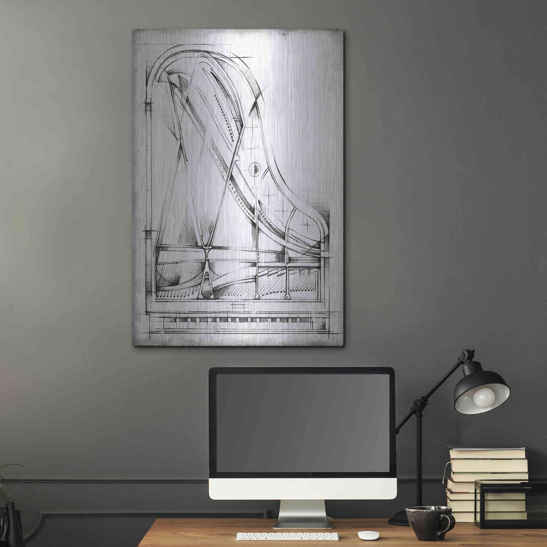 Luxe Metal Art 'Inverted Grand Piano Diagram' by Ethan Harper, Metal Wall Art,24x36