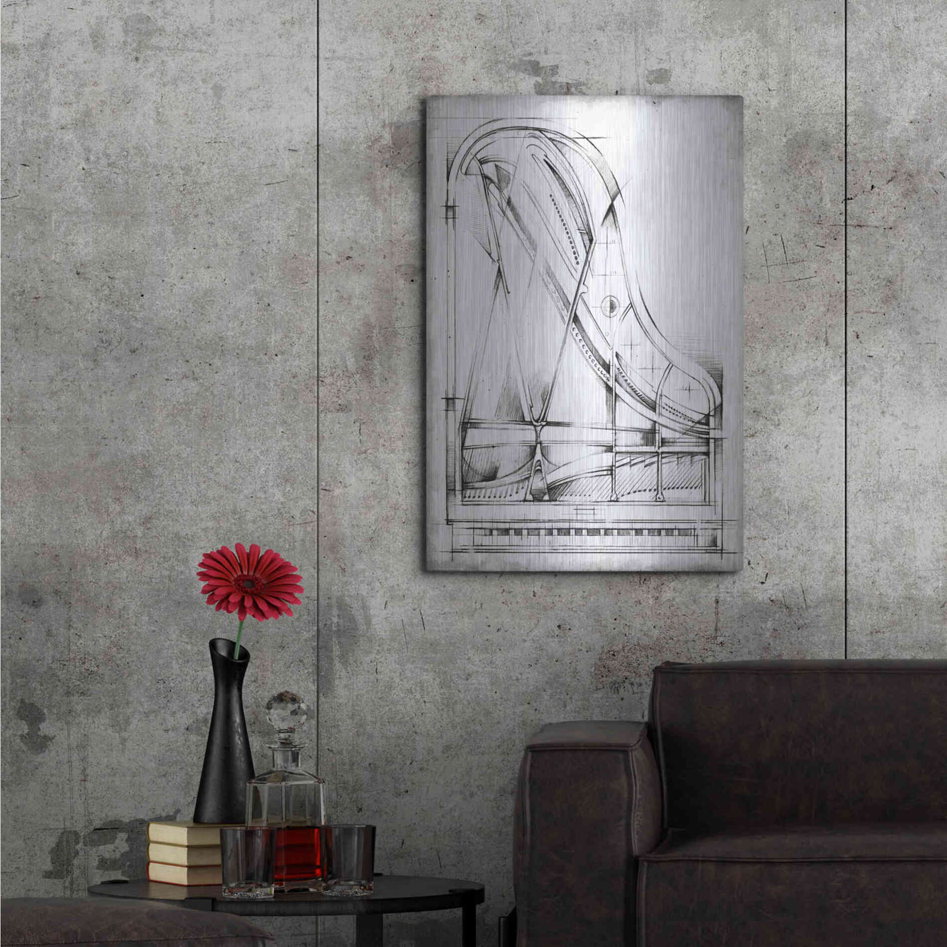 Luxe Metal Art 'Inverted Grand Piano Diagram' by Ethan Harper, Metal Wall Art,24x36