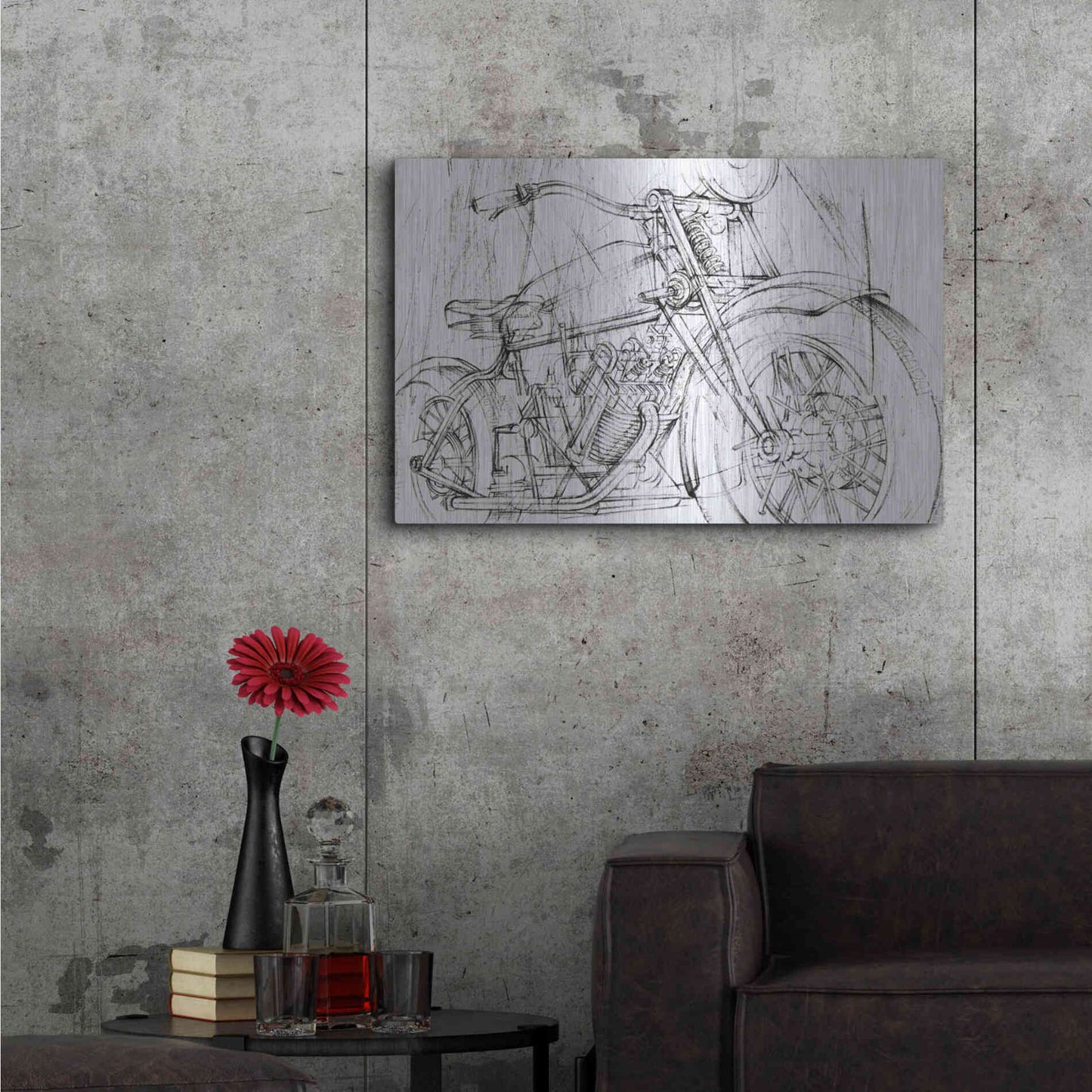 Luxe Metal Art 'Inverted Motorcycle Mechanical Sketch I' by Ethan Harper, Metal Wall Art,36x24