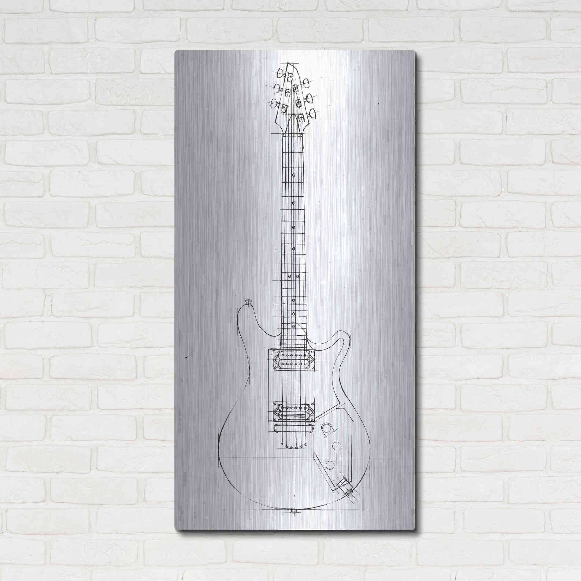 Luxe Metal Art 'Inverted Electric Guitar Blueprint II' by Ethan Harper, Metal Wall Art,24x48