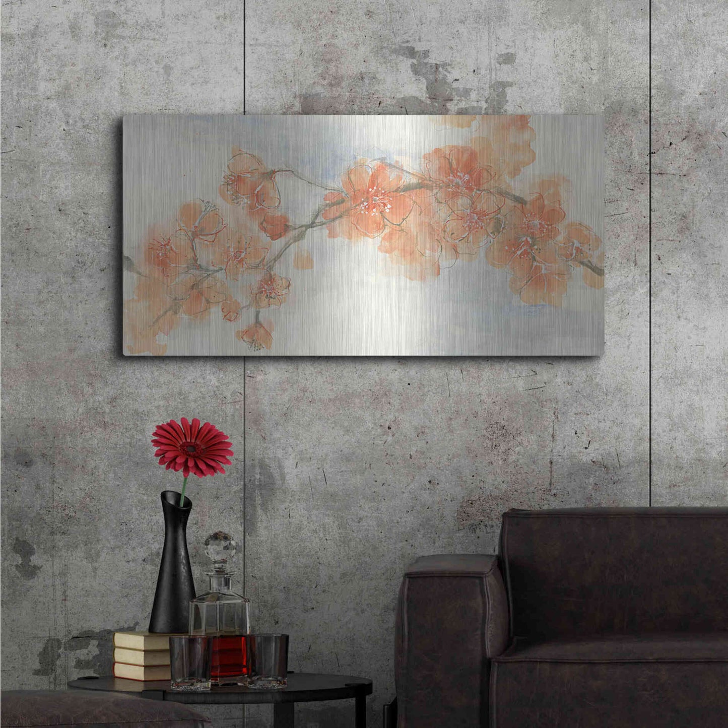 Luxe Metal Art 'Peach Blossom II' by Chris Paschke, Metal Wall Art,48x24