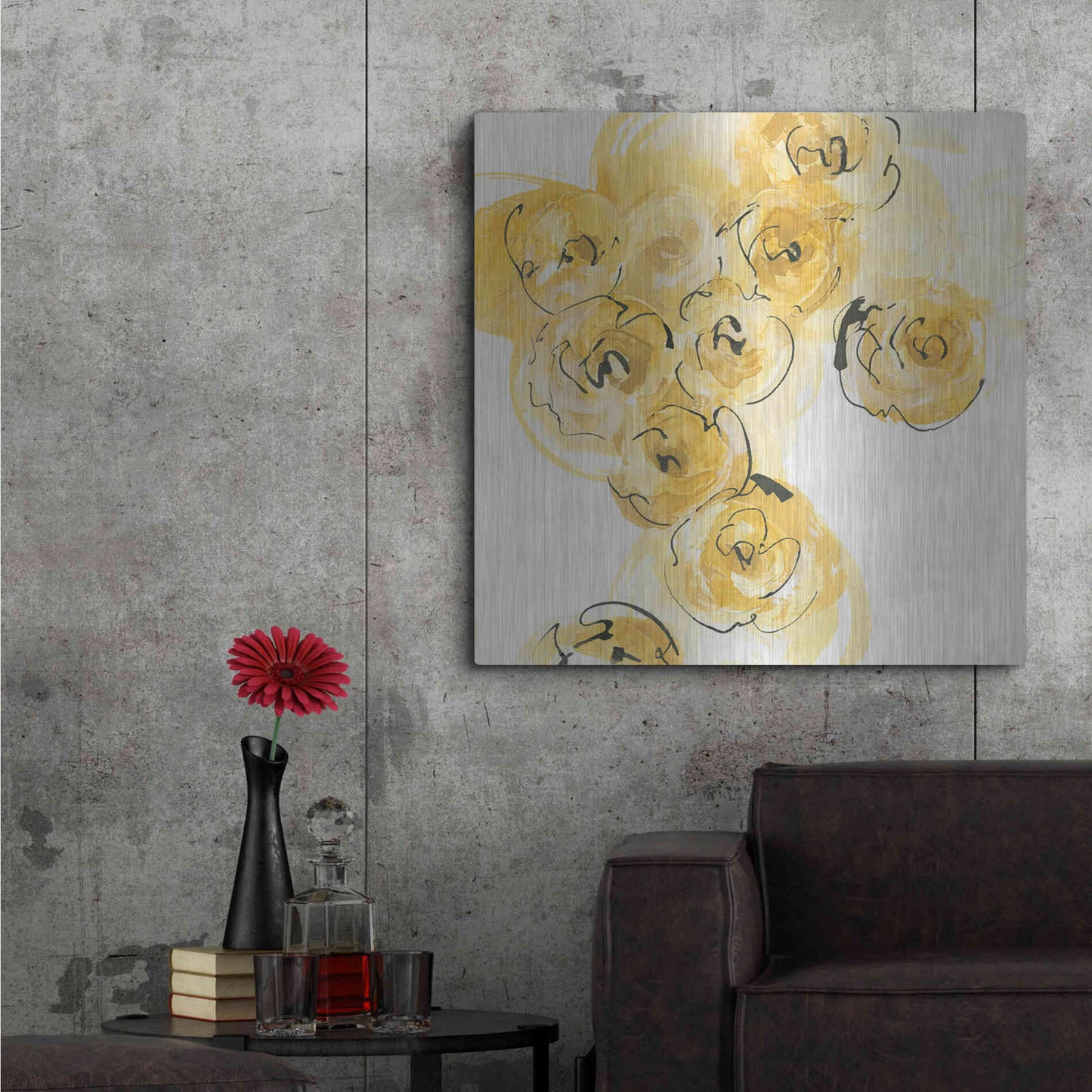 Luxe Metal Art 'Yellow Roses Anew I' by Chris Paschke, Metal Wall Art,36x36
