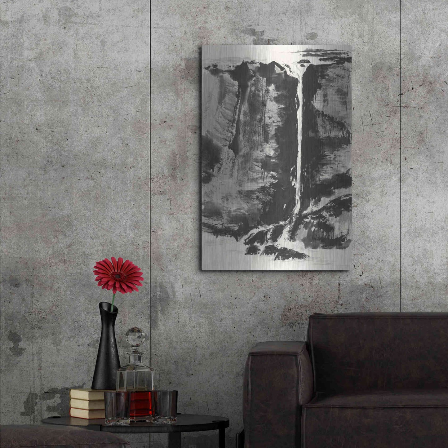 Luxe Metal Art 'Sumi Waterfall View III' by Chris Paschke, Metal Wall Art,24x36