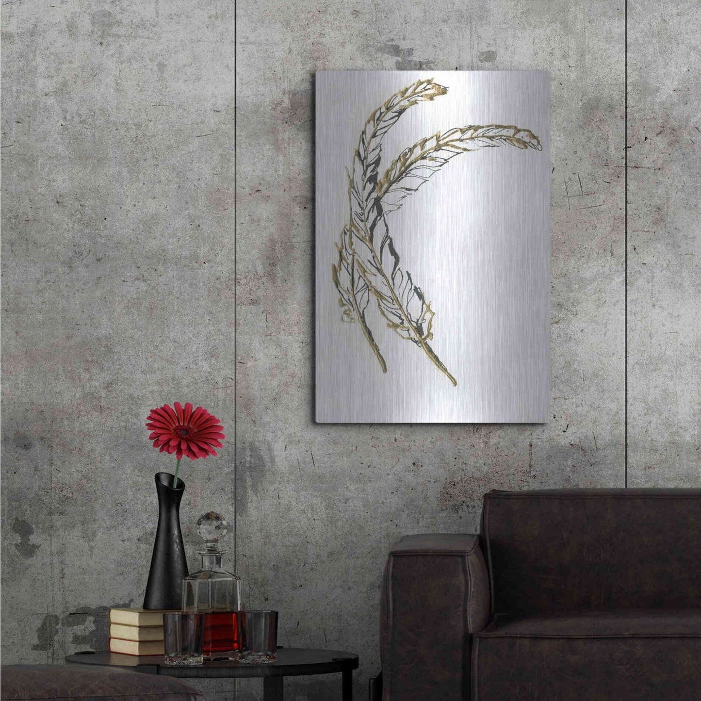 Luxe Metal Art 'Gilded Hackles Feather' by Chris Paschke, Metal Wall Art,24x36