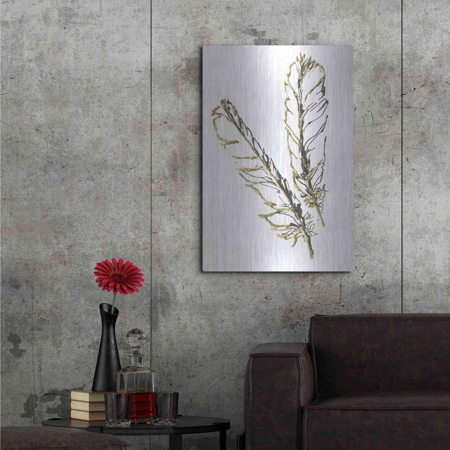 Luxe Metal Art 'Gilded Red Tailed Hawk Feather' by Chris Paschke, Metal Wall Art,24x36